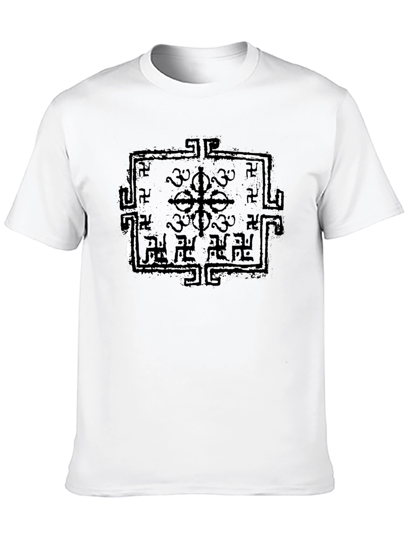 Black T-Shirt with Distressed Geometric Print