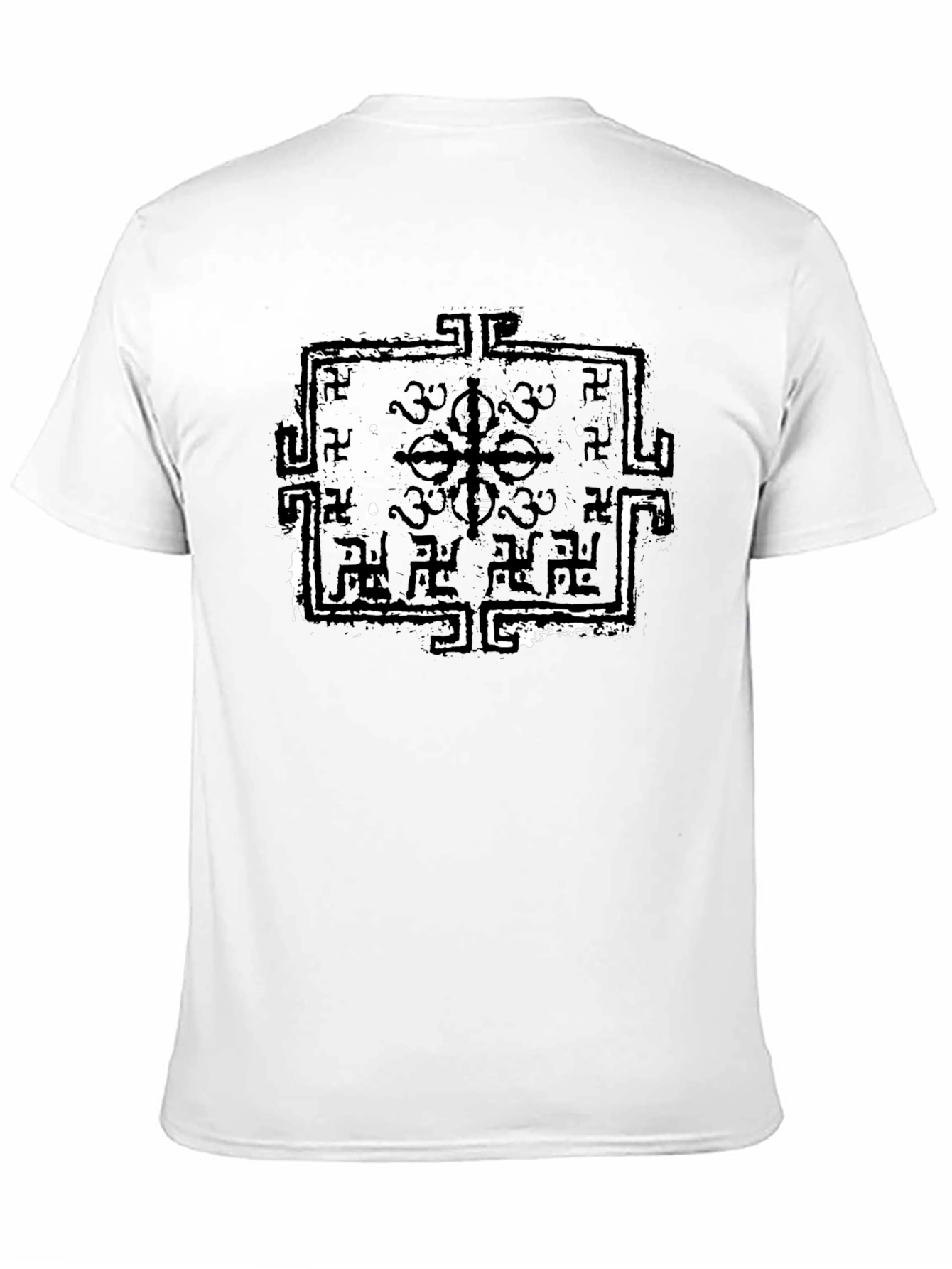Black T-Shirt with Distressed Geometric Print
