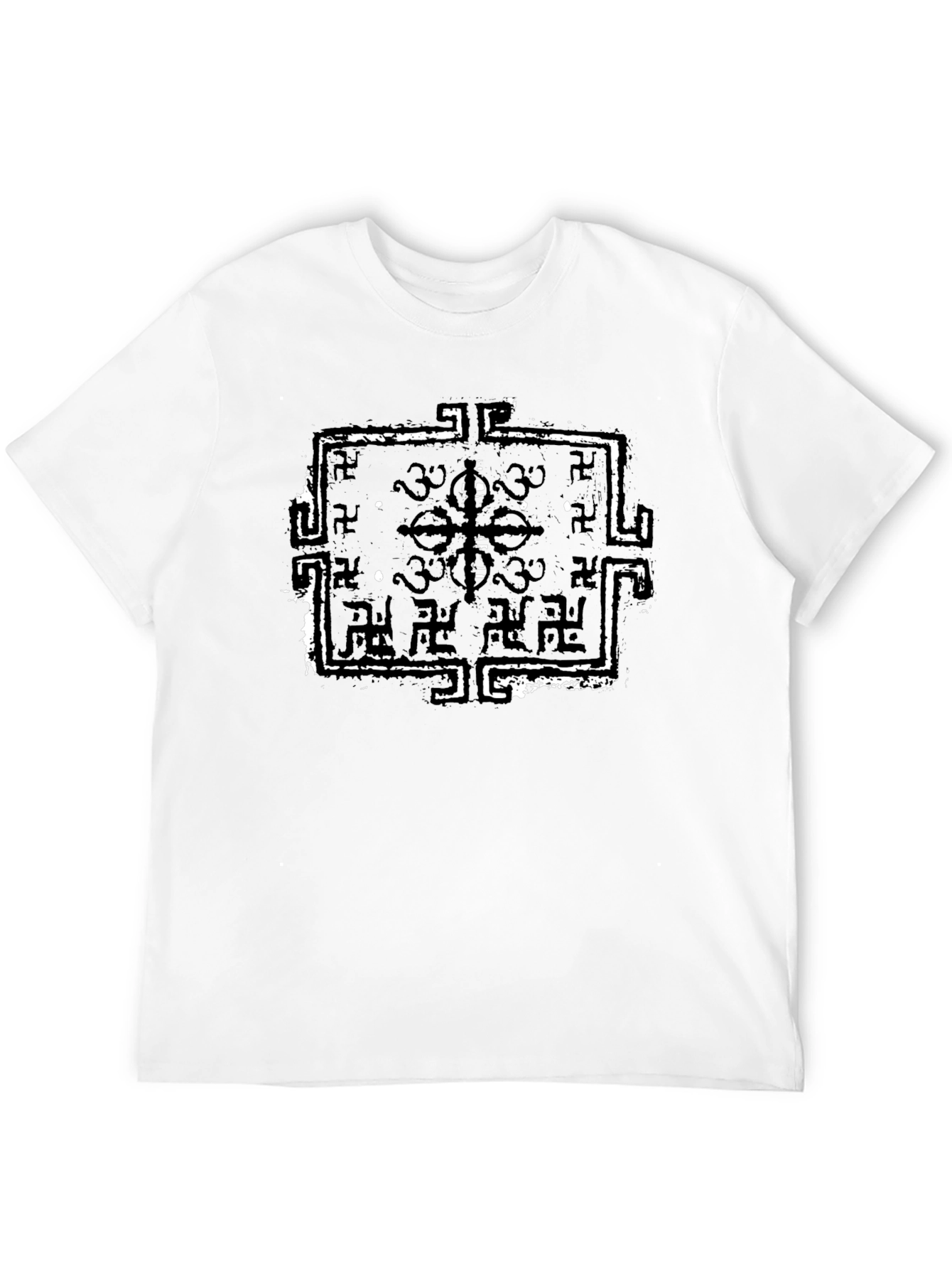 Black T-Shirt with Distressed Geometric Print