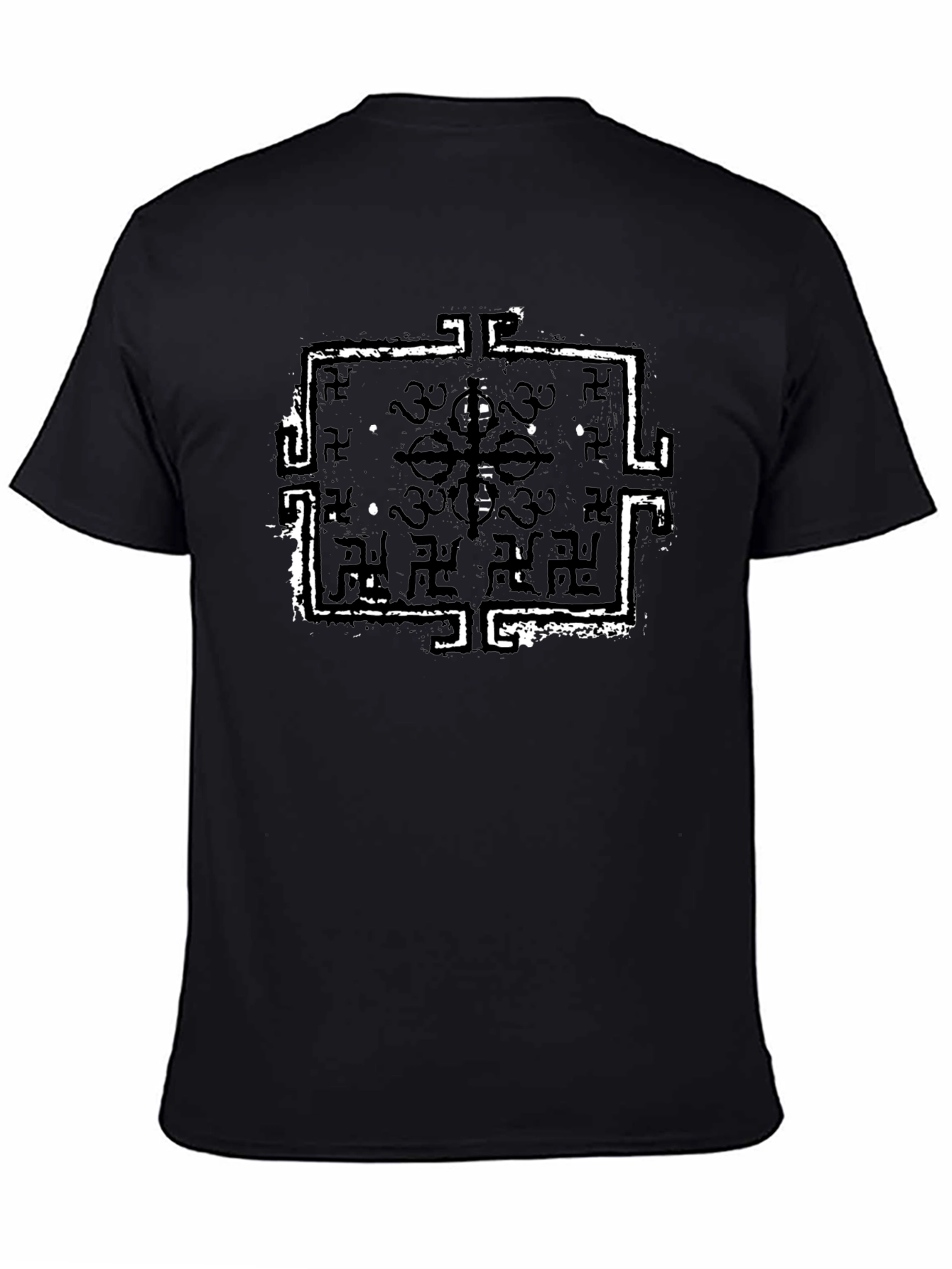 Black T-Shirt with Distressed Geometric Print