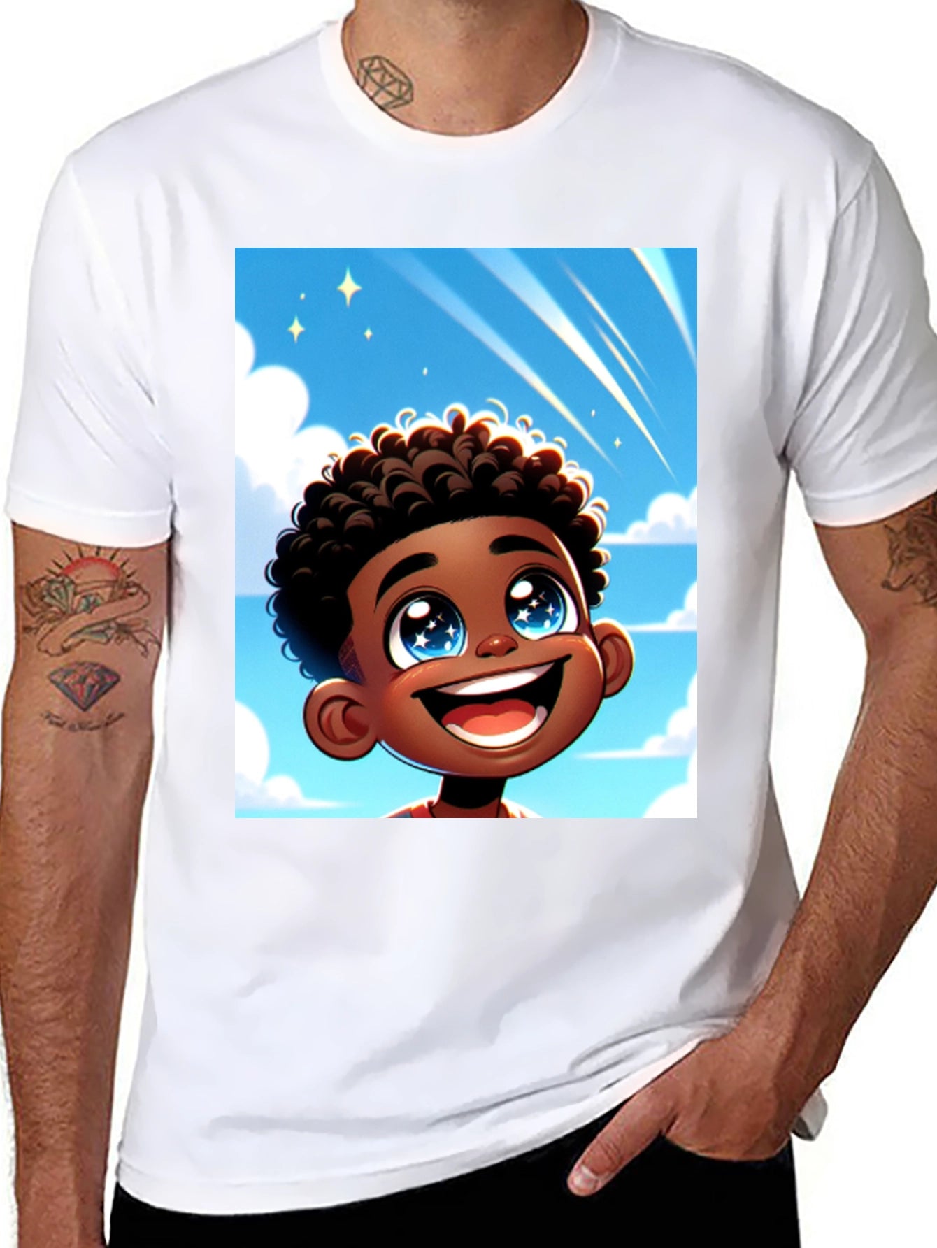 Cartoon Boy T-Shirt - Black Cotton Blend
