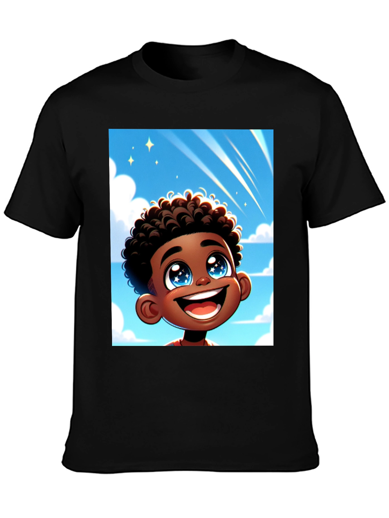 Cartoon Boy T-Shirt - Black Cotton Blend