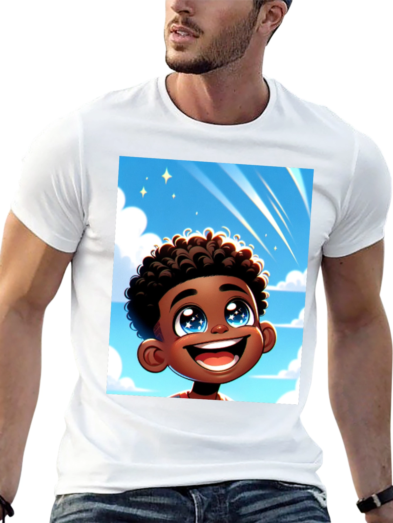 Cartoon Boy T-Shirt - Black Cotton Blend