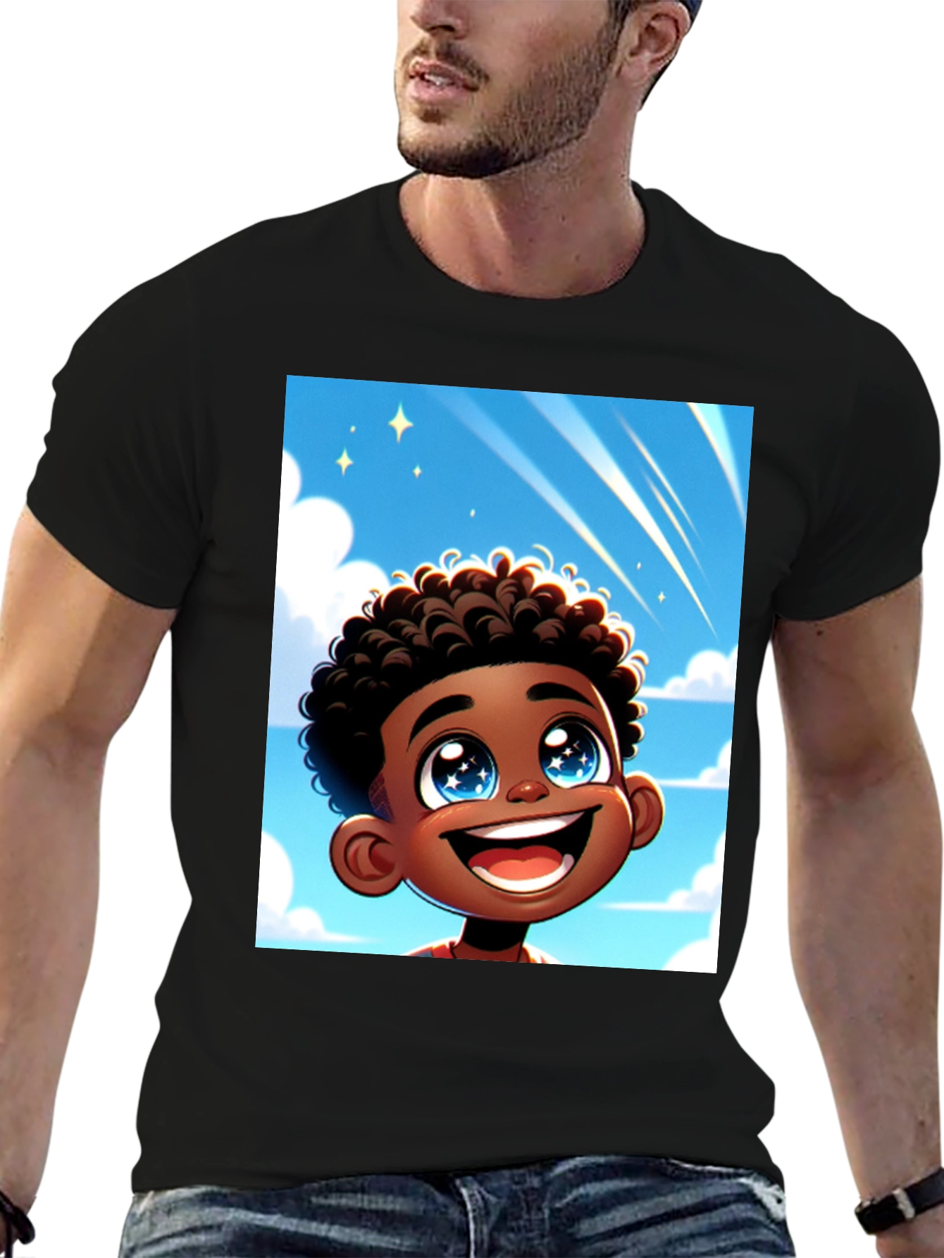 Cartoon Boy T-Shirt - Black Cotton Blend