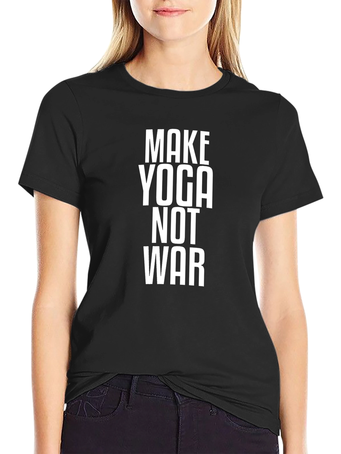 Make Yoga Not War Black Graphic Tee Shirt