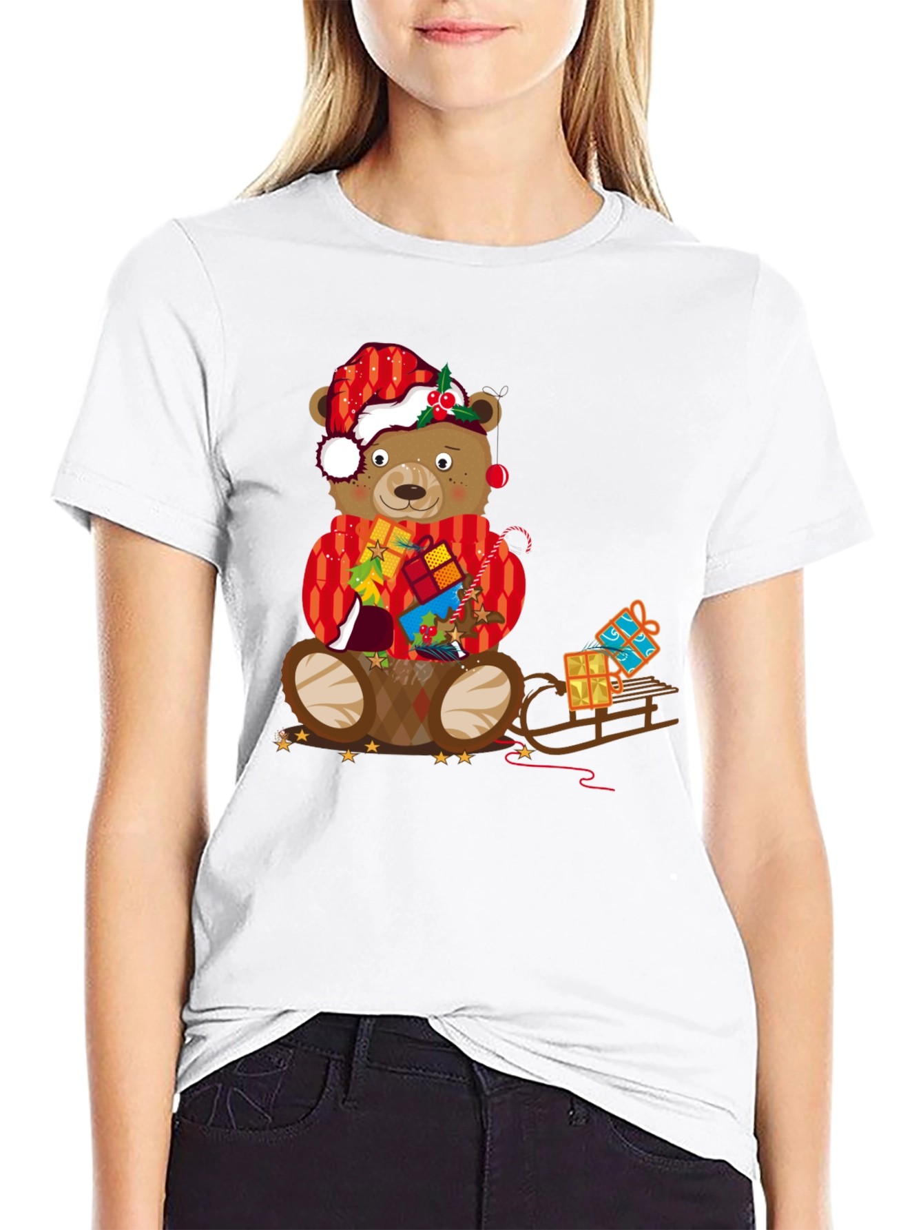 Festive Bear Graphic Tee - Holiday Christmas Style