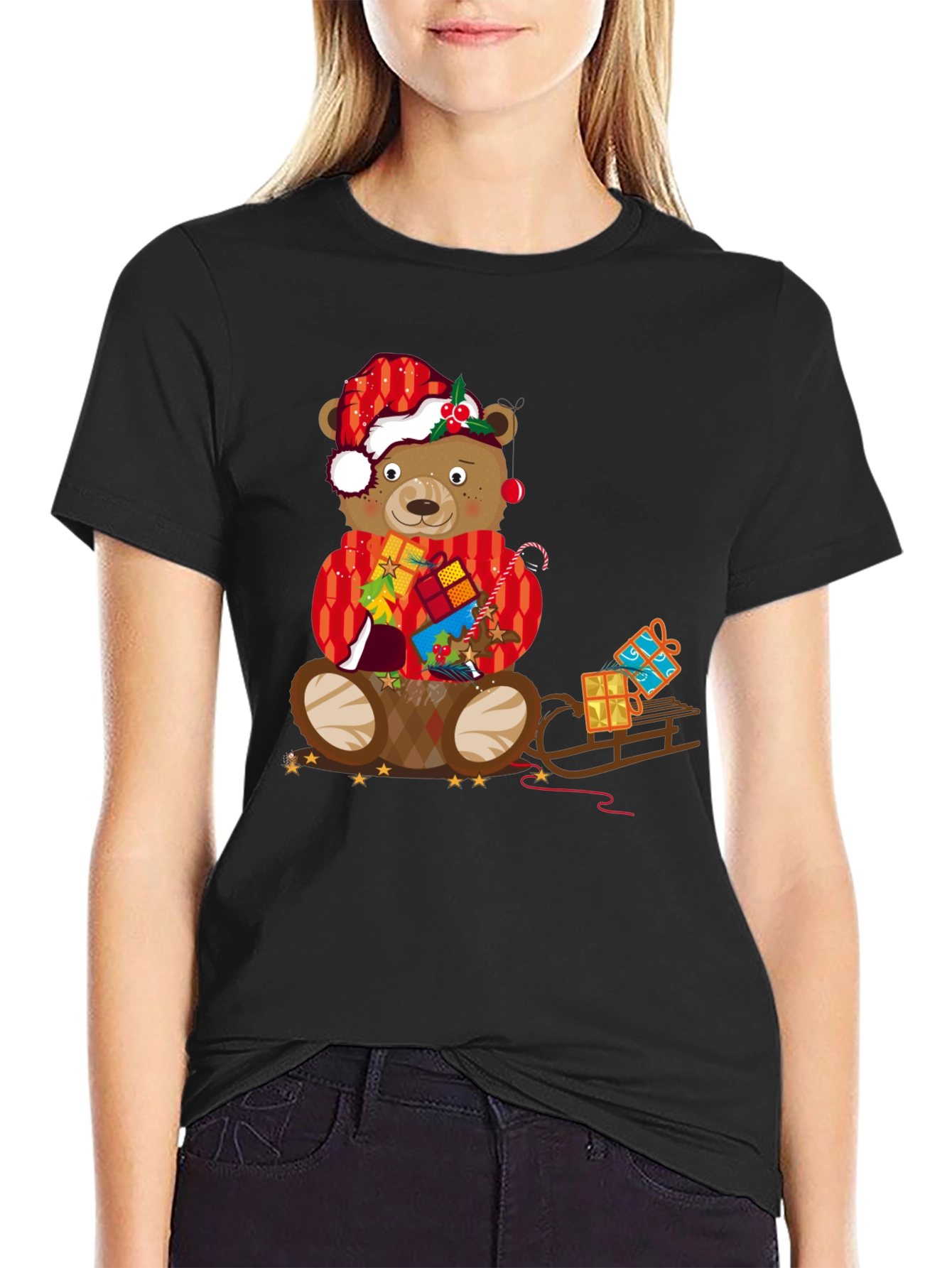 Festive Bear Graphic Tee - Holiday Christmas Style