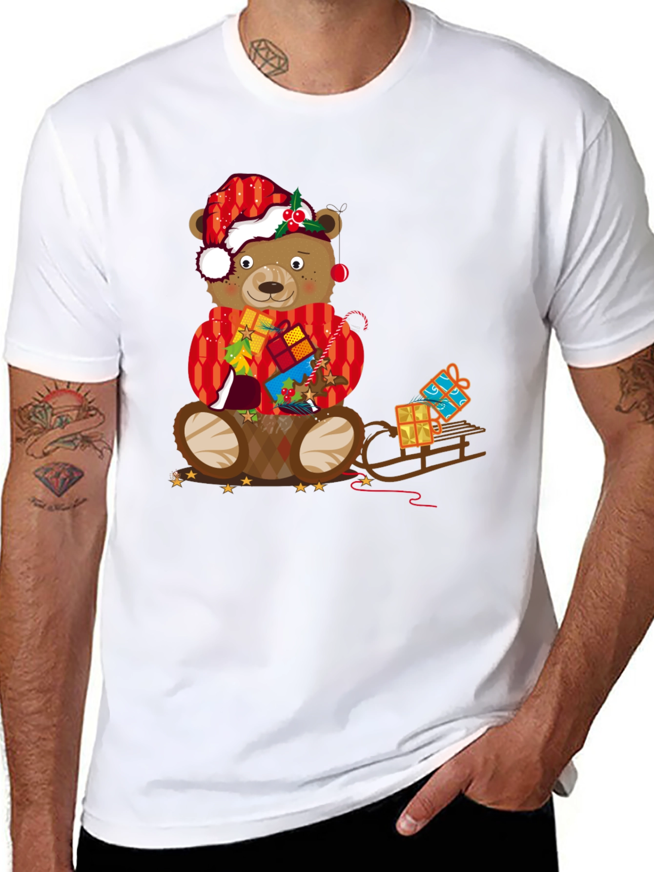 Festive Bear Graphic Tee - Holiday Christmas Style