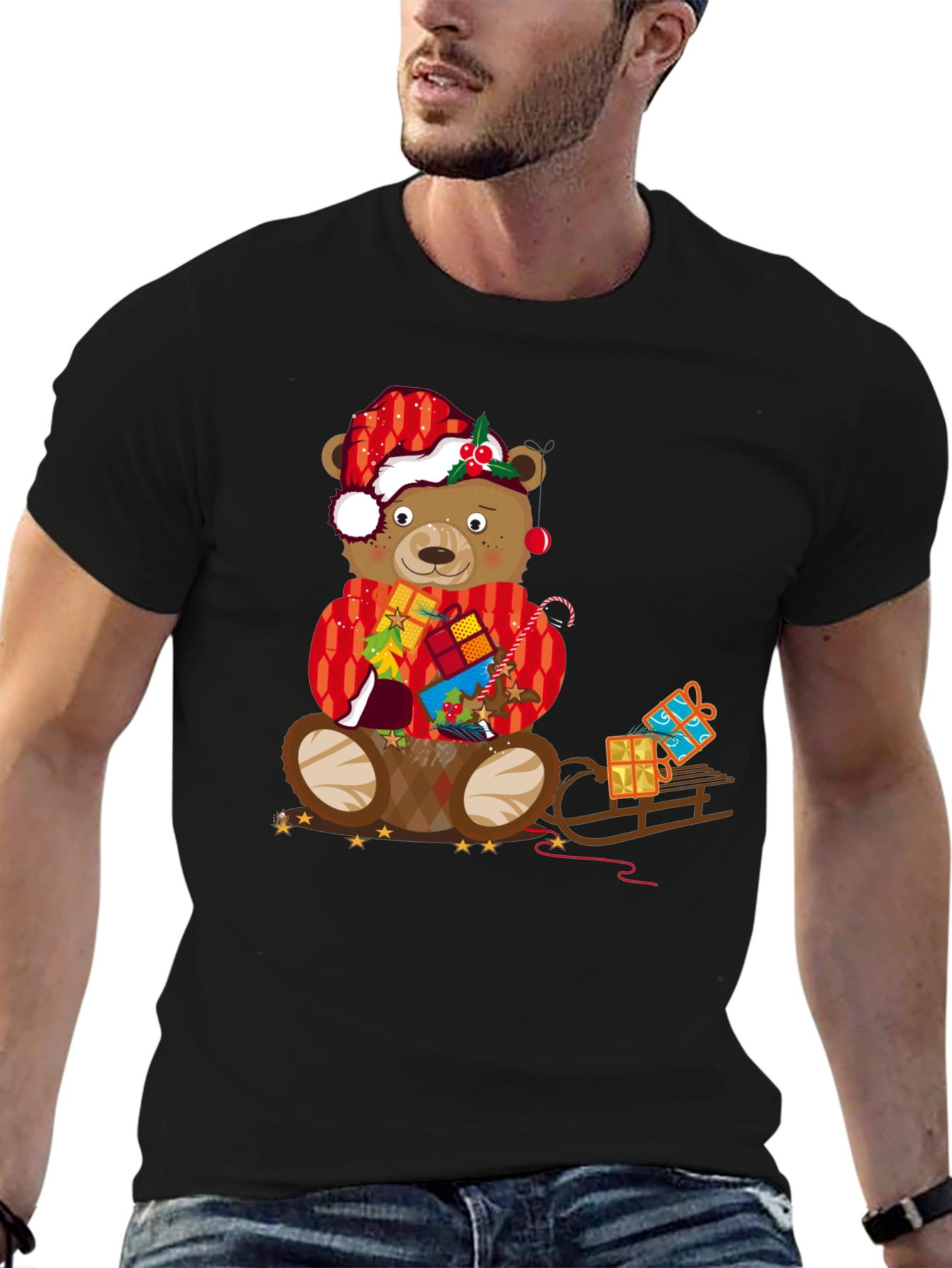 Festive Bear Graphic Tee - Holiday Christmas Style