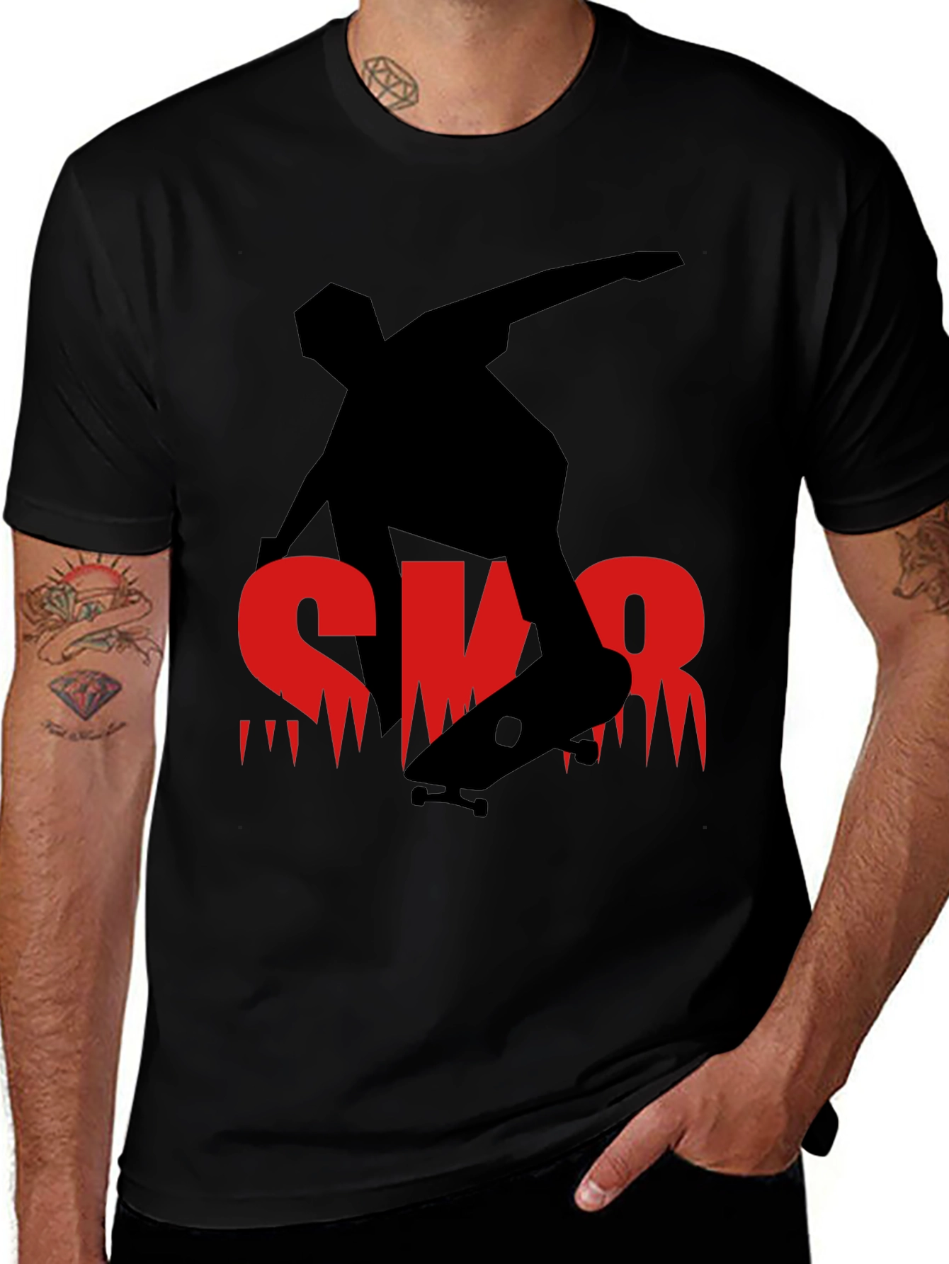 Skateboarder Graphic Tee - Black Casual Shirt