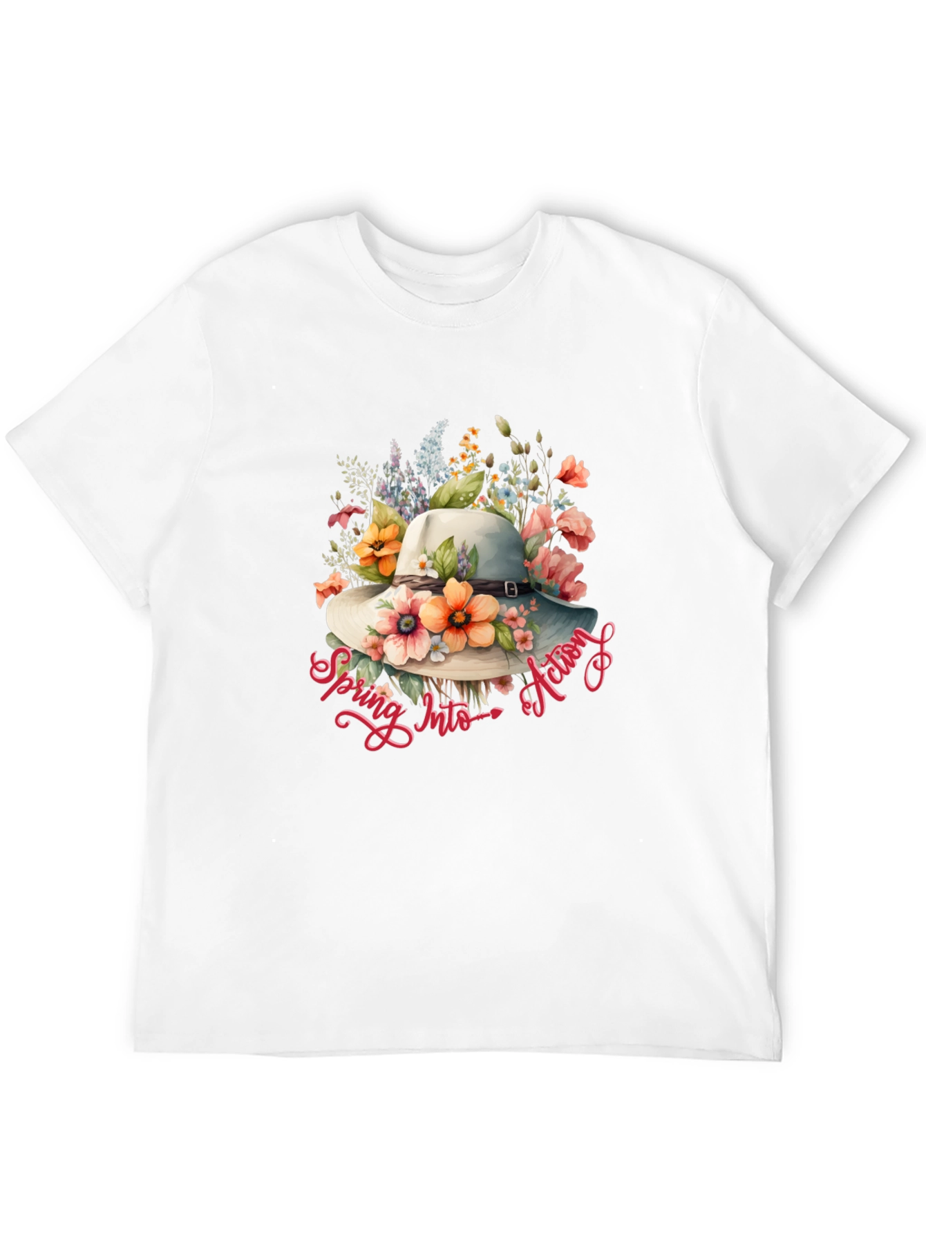 Floral Hat Spring Into Action Black T-Shirt