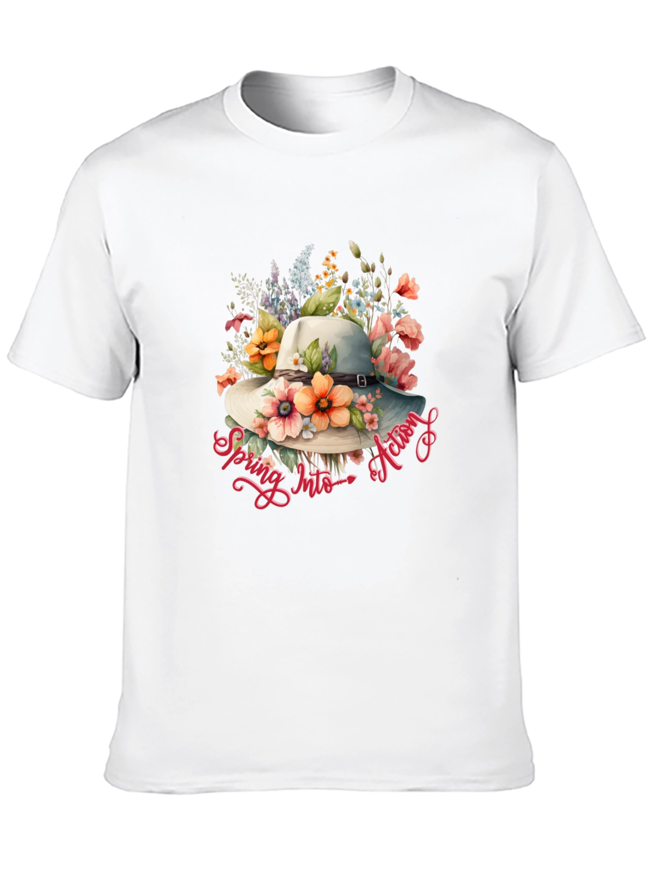 Floral Hat Spring Into Action Black T-Shirt
