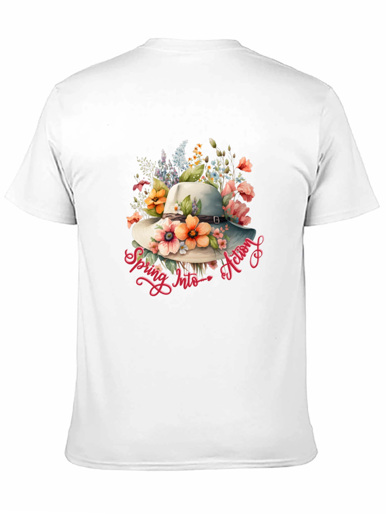 Floral Hat Spring Into Action Black T-Shirt