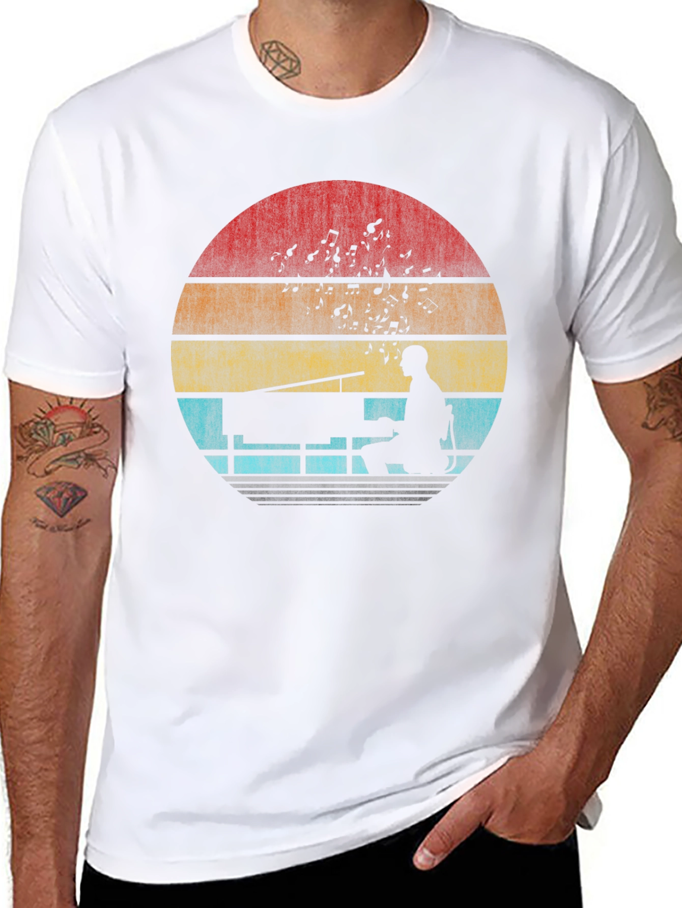 Retro Piano Player Sunset T-Shirt