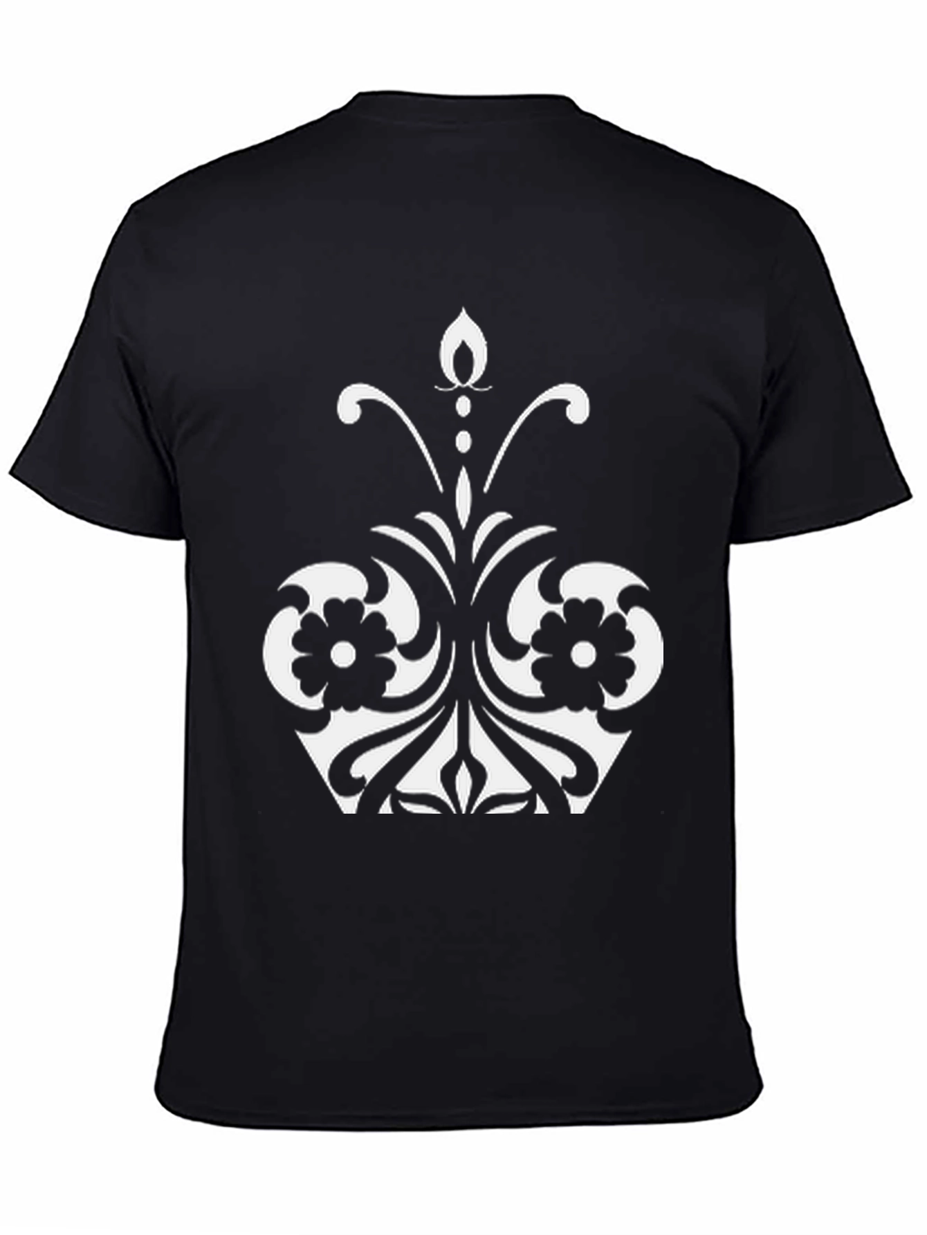 Elegant Floral Design Black T-Shirt