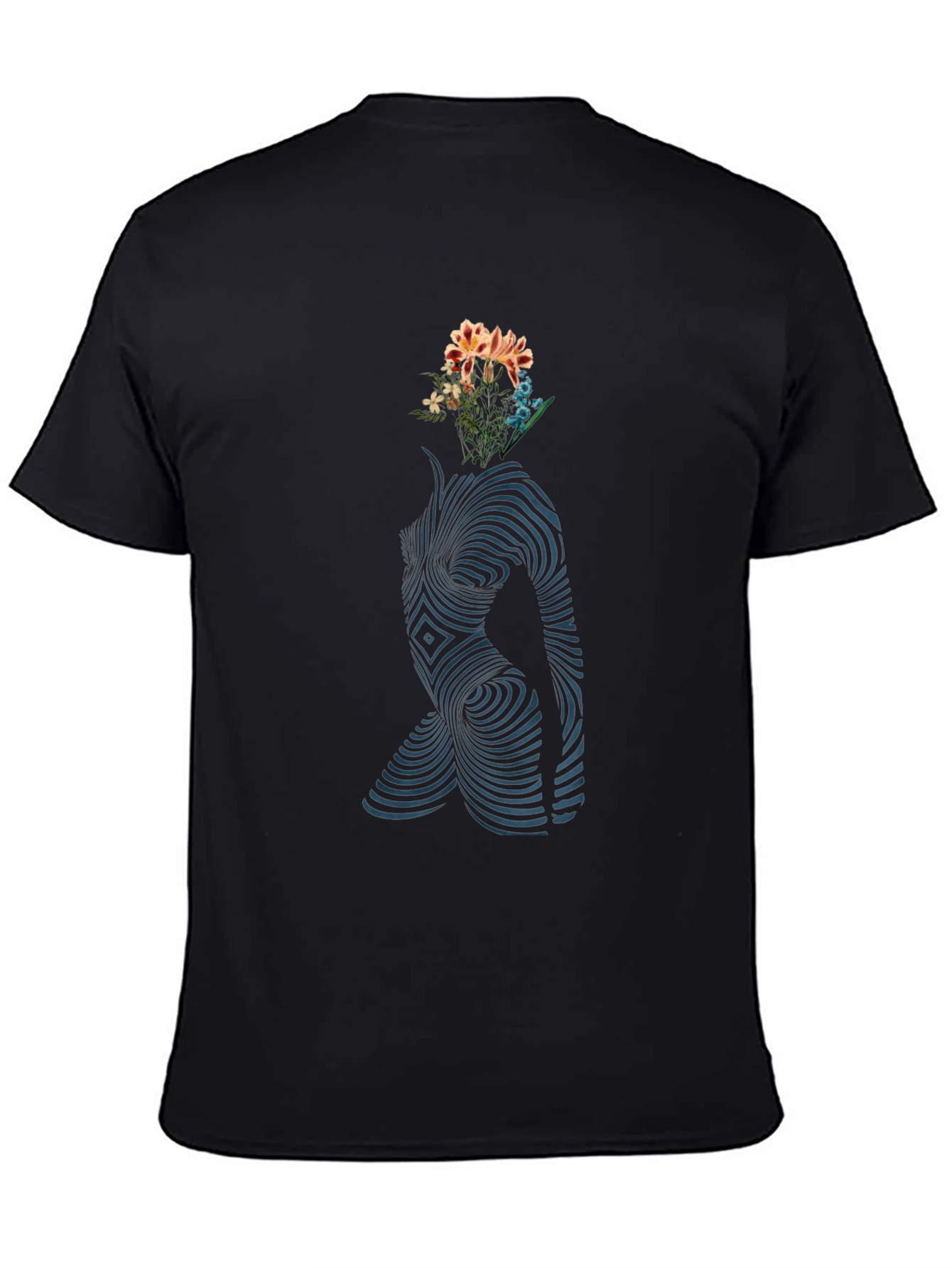 Abstract Floral Body Print Black T-Shirt