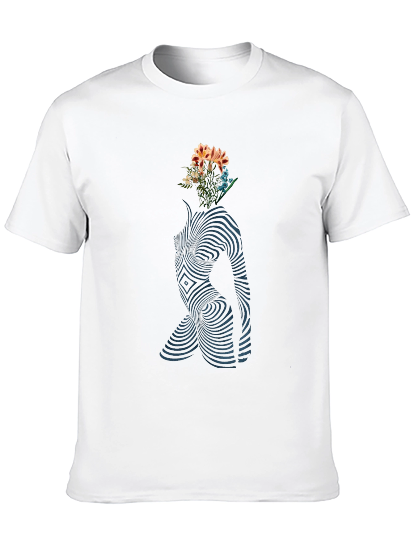 Abstract Floral Body Print Black T-Shirt
