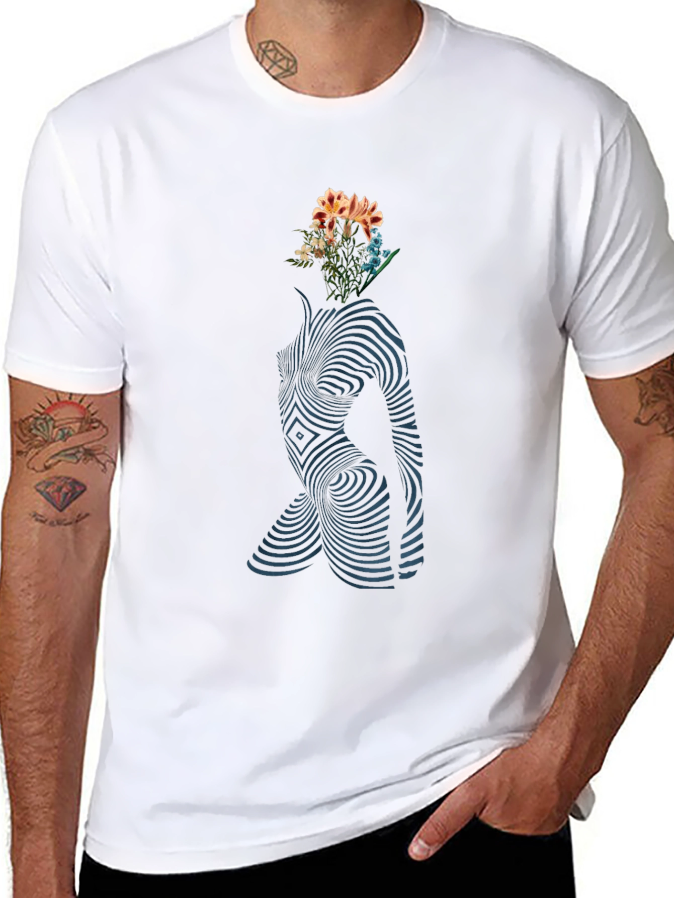 Abstract Floral Body Print Black T-Shirt