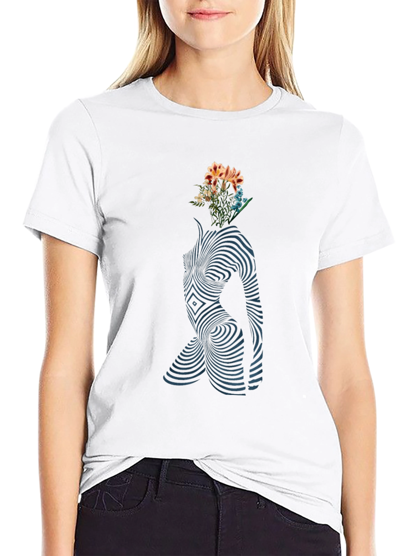 Abstract Floral Body Print Black T-Shirt