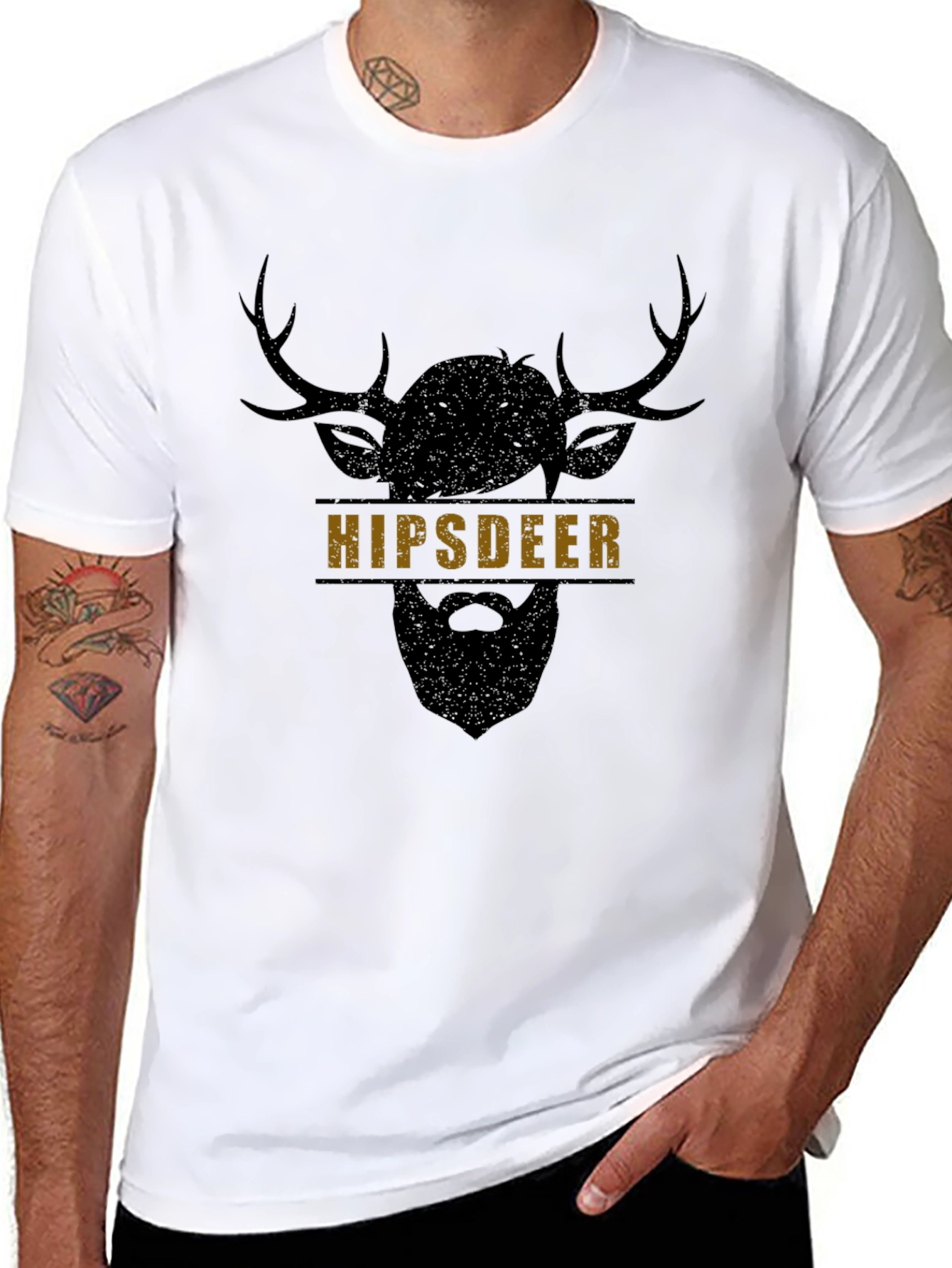 Hipster Deer Graphic Black T-Shirt
