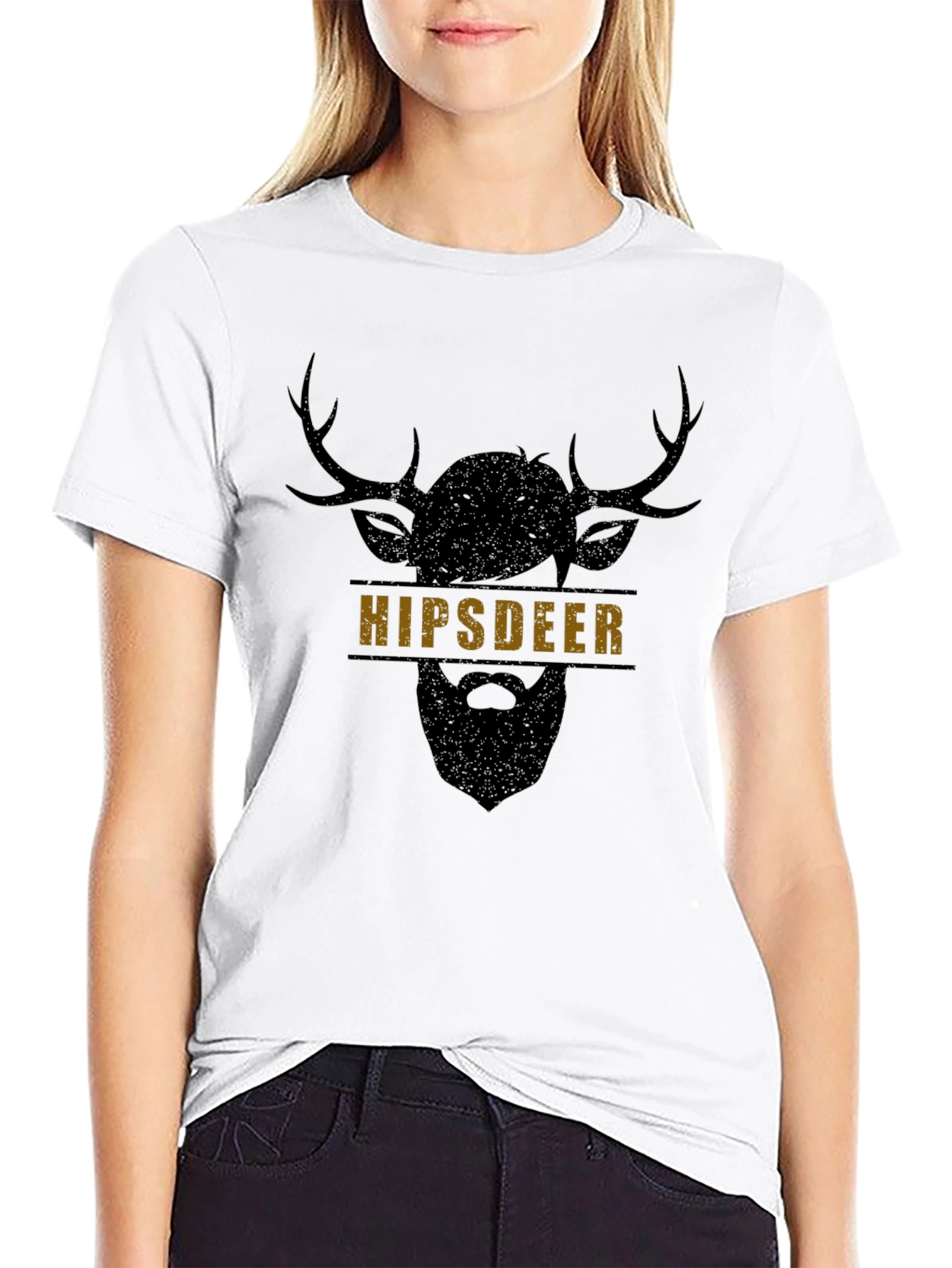 Hipster Deer Graphic Black T-Shirt