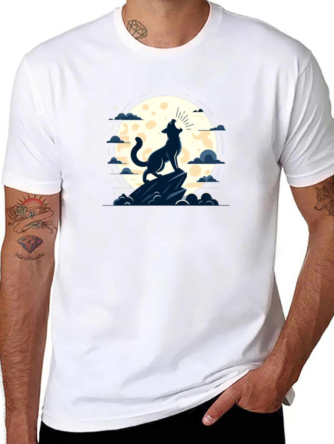 Wolf Howling at Moon Graphic Tee - Black