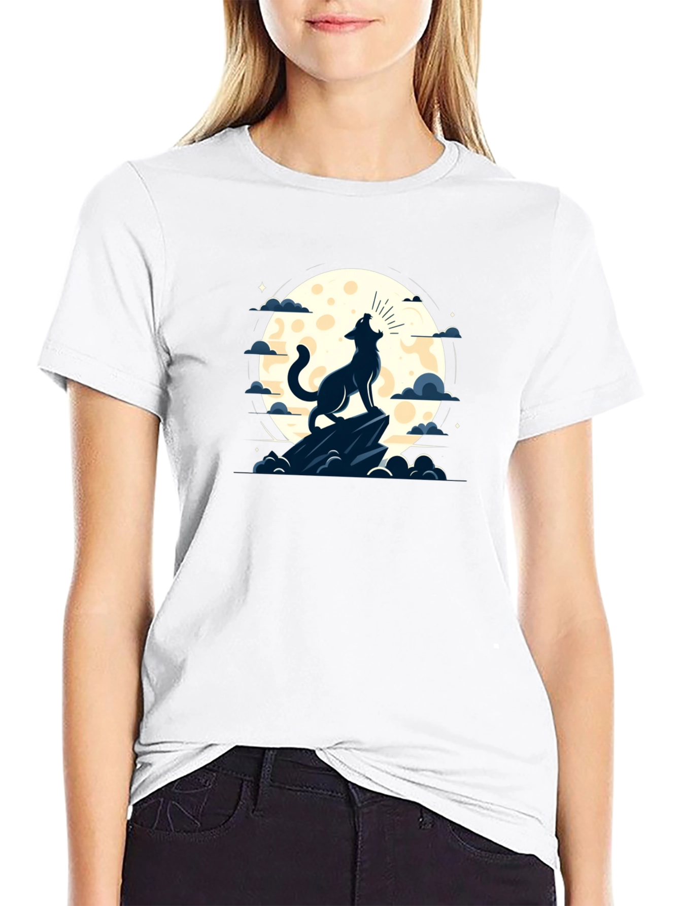 Wolf Howling at Moon Graphic Tee - Black