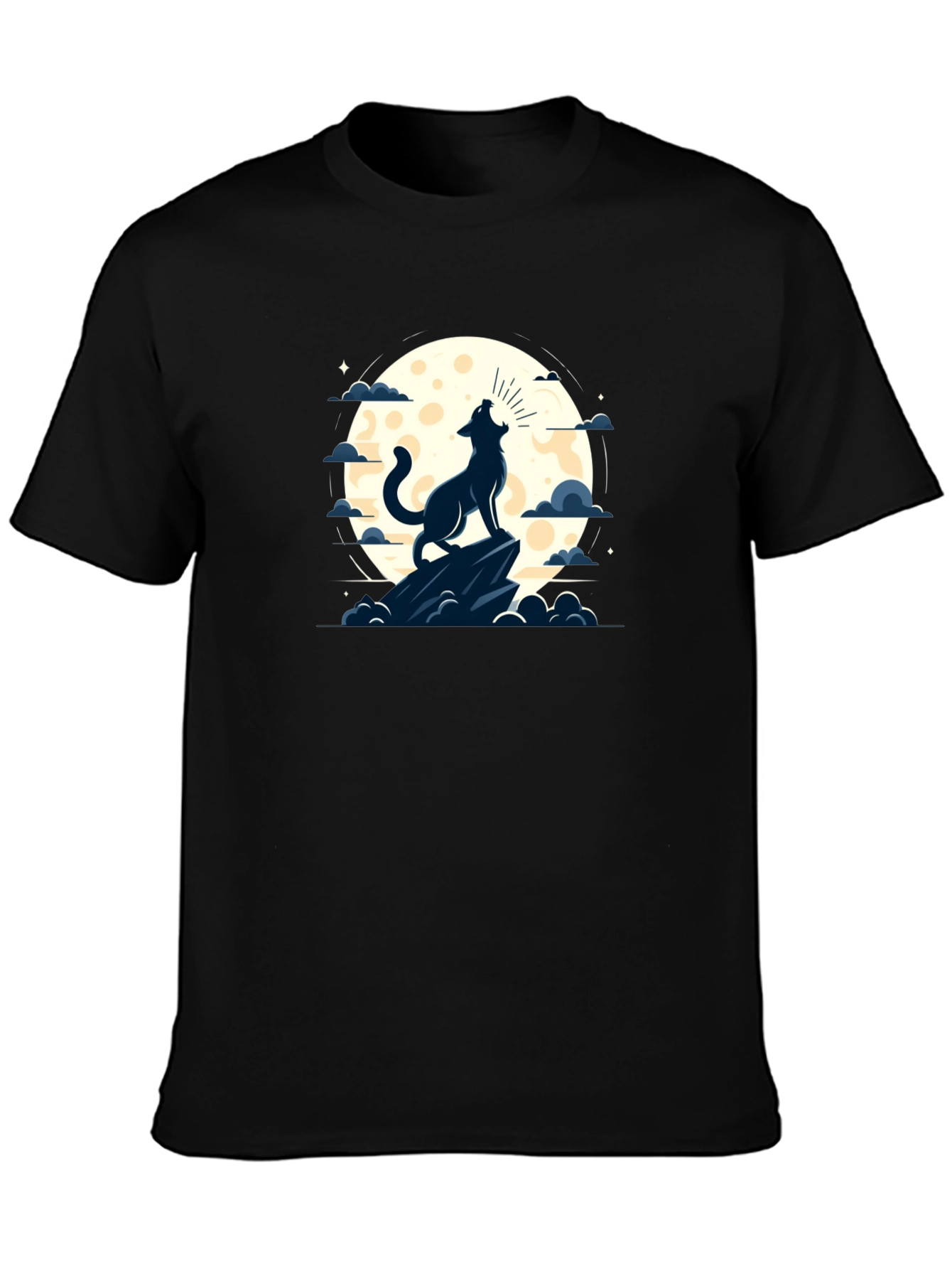 Wolf Howling at Moon Graphic Tee - Black
