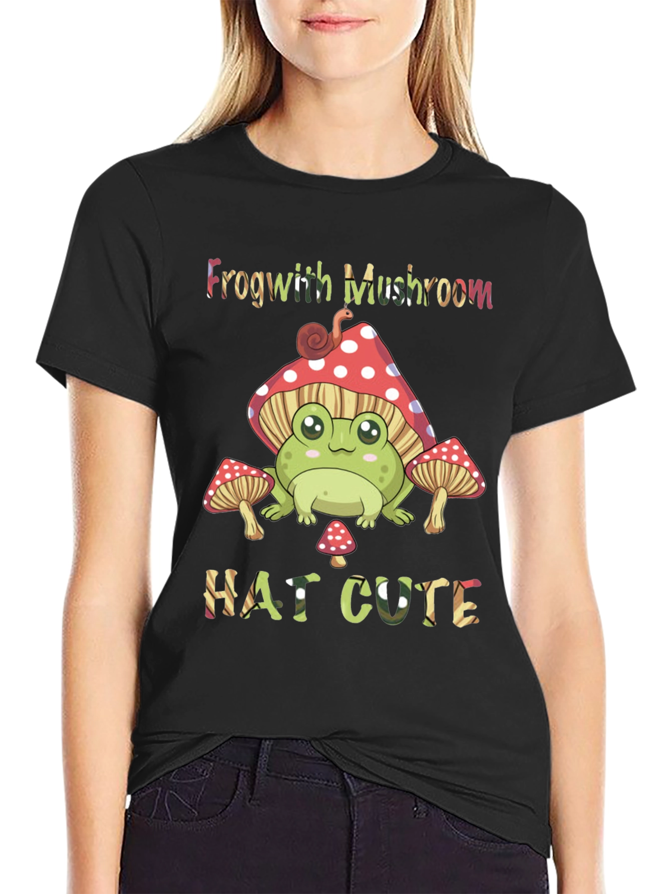 Frog with Mushroom Hat Graphic T-Shirt
