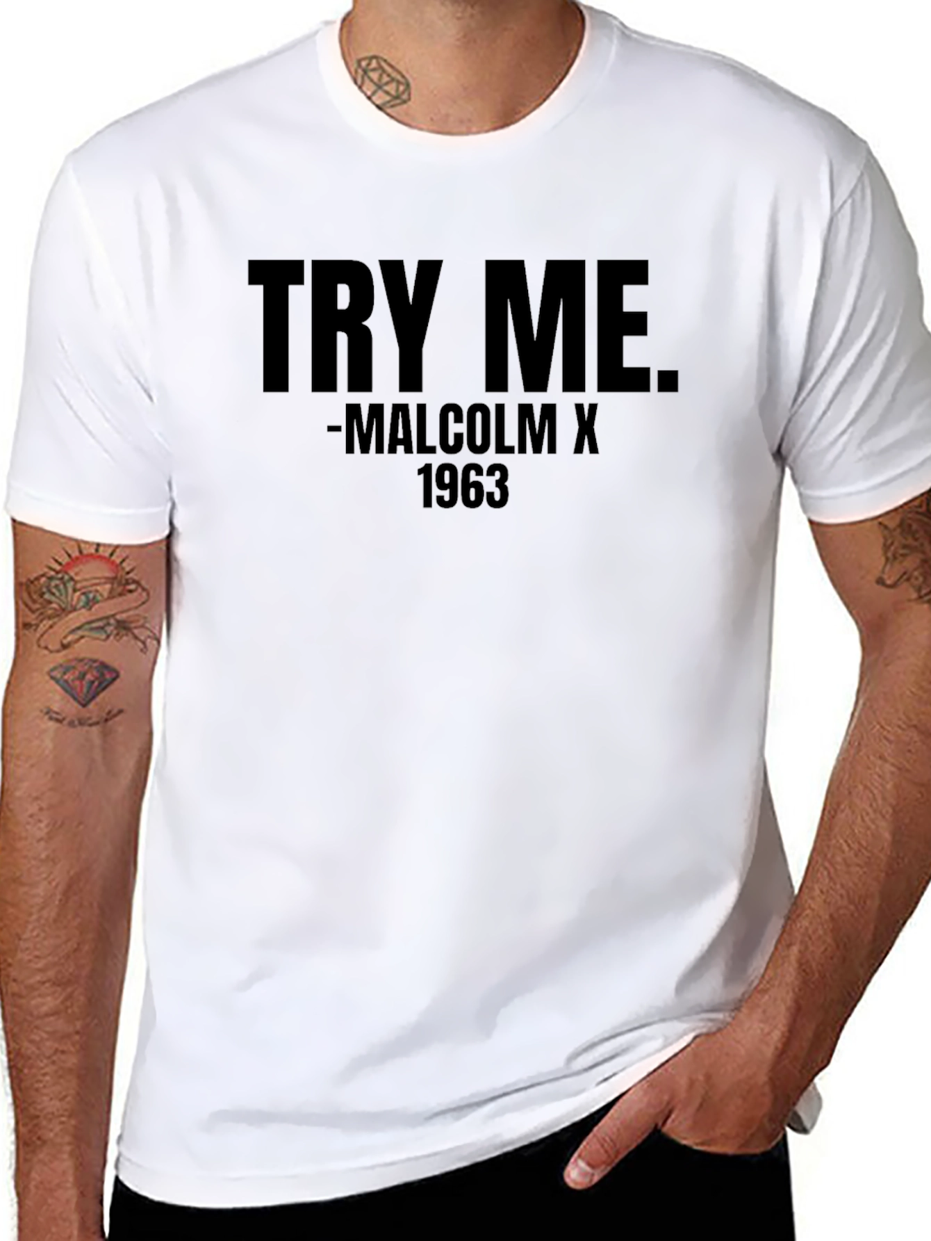 Try Me Malcolm X 1963 Black T-Shirt