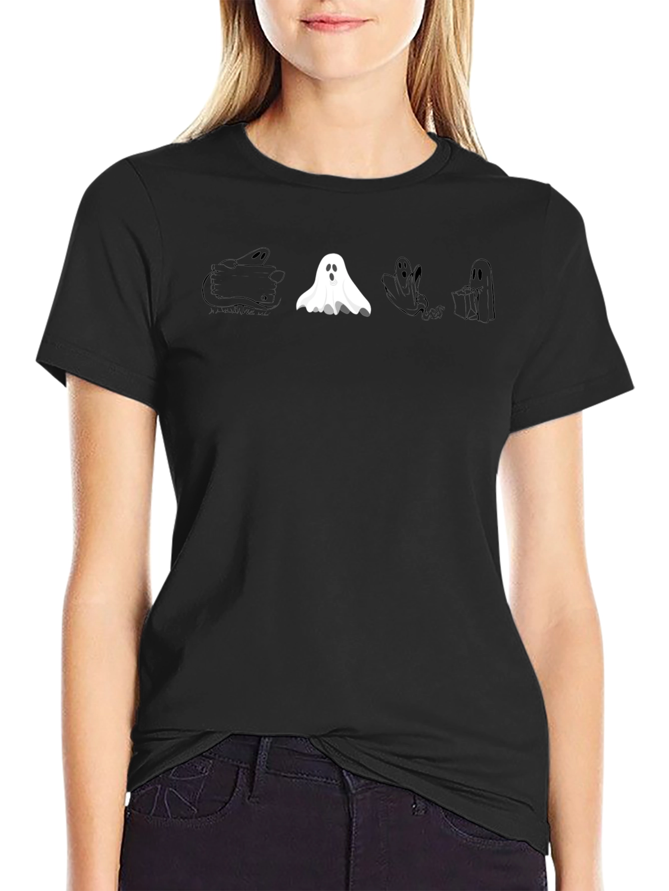 Spooky Ghosts Black T-Shirt - Halloween Fun