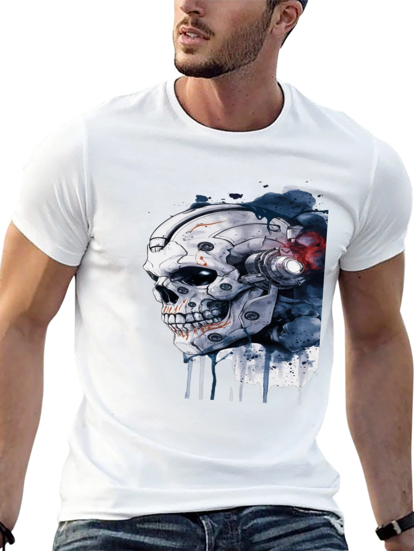 Cyber Skull Graphic Black T-Shirt