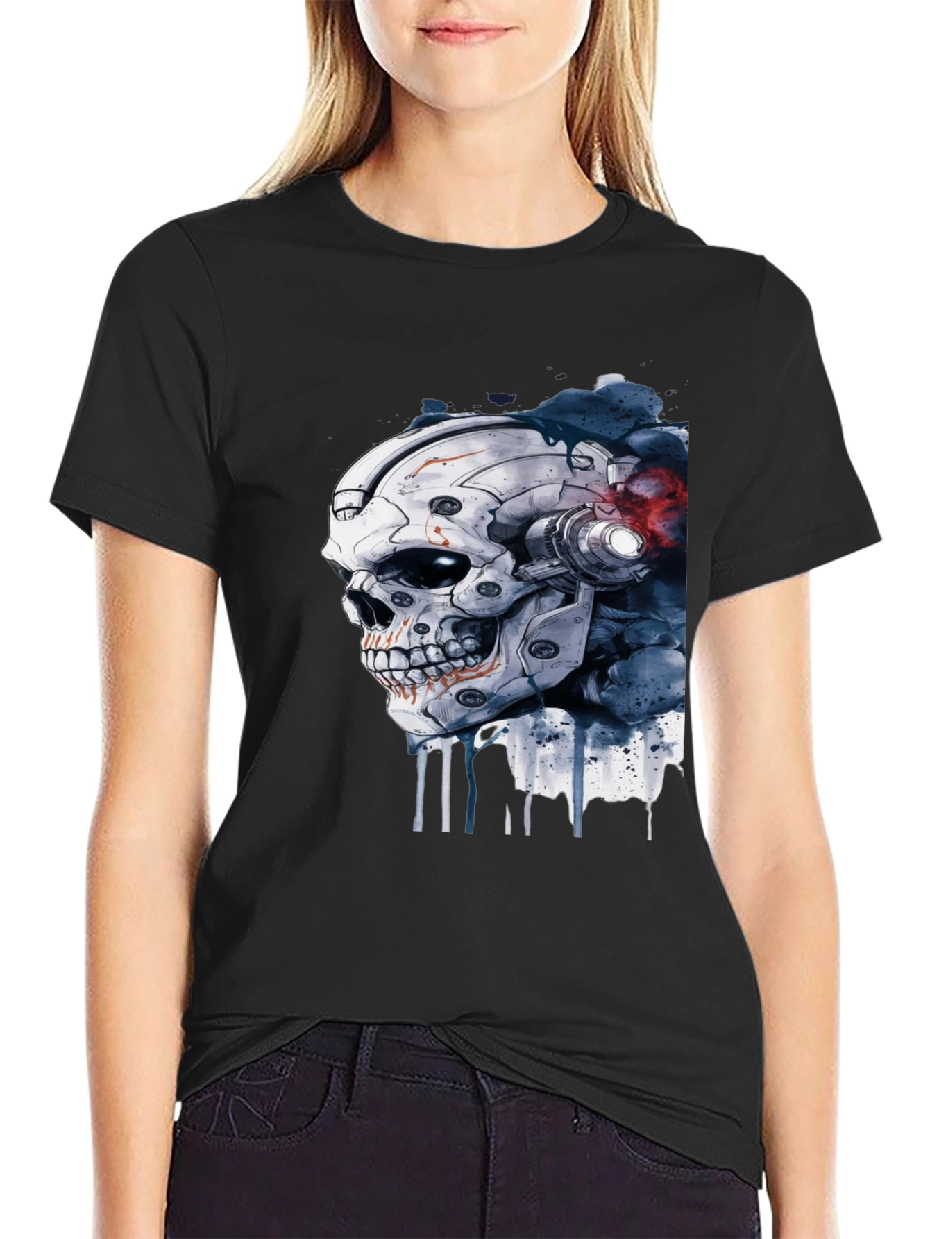Cyber Skull Graphic Black T-Shirt