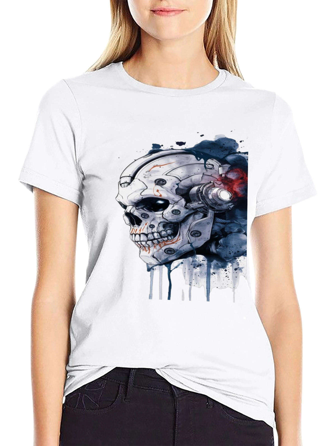 Cyber Skull Graphic Black T-Shirt
