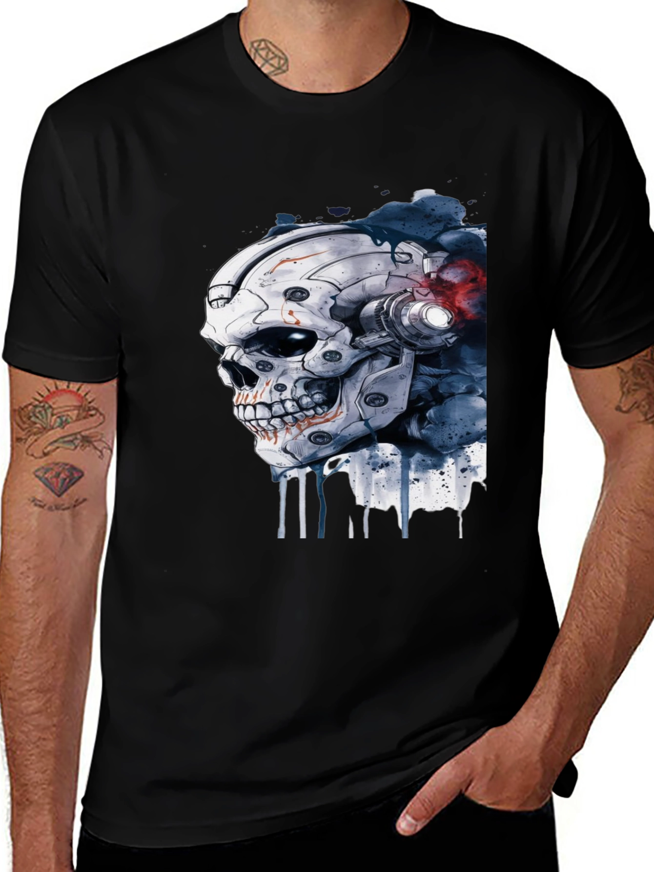 Cyber Skull Graphic Black T-Shirt