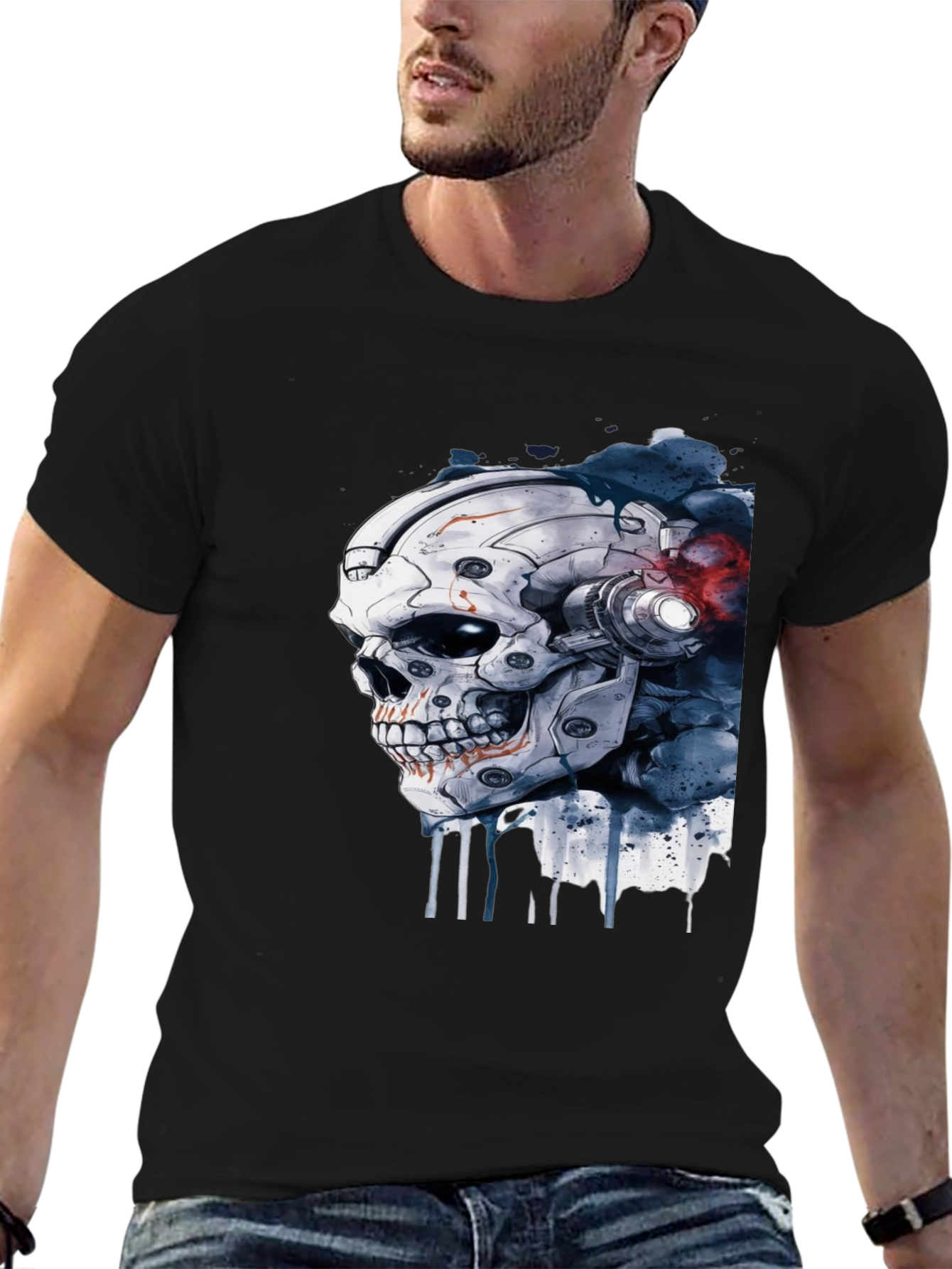 Cyber Skull Graphic Black T-Shirt