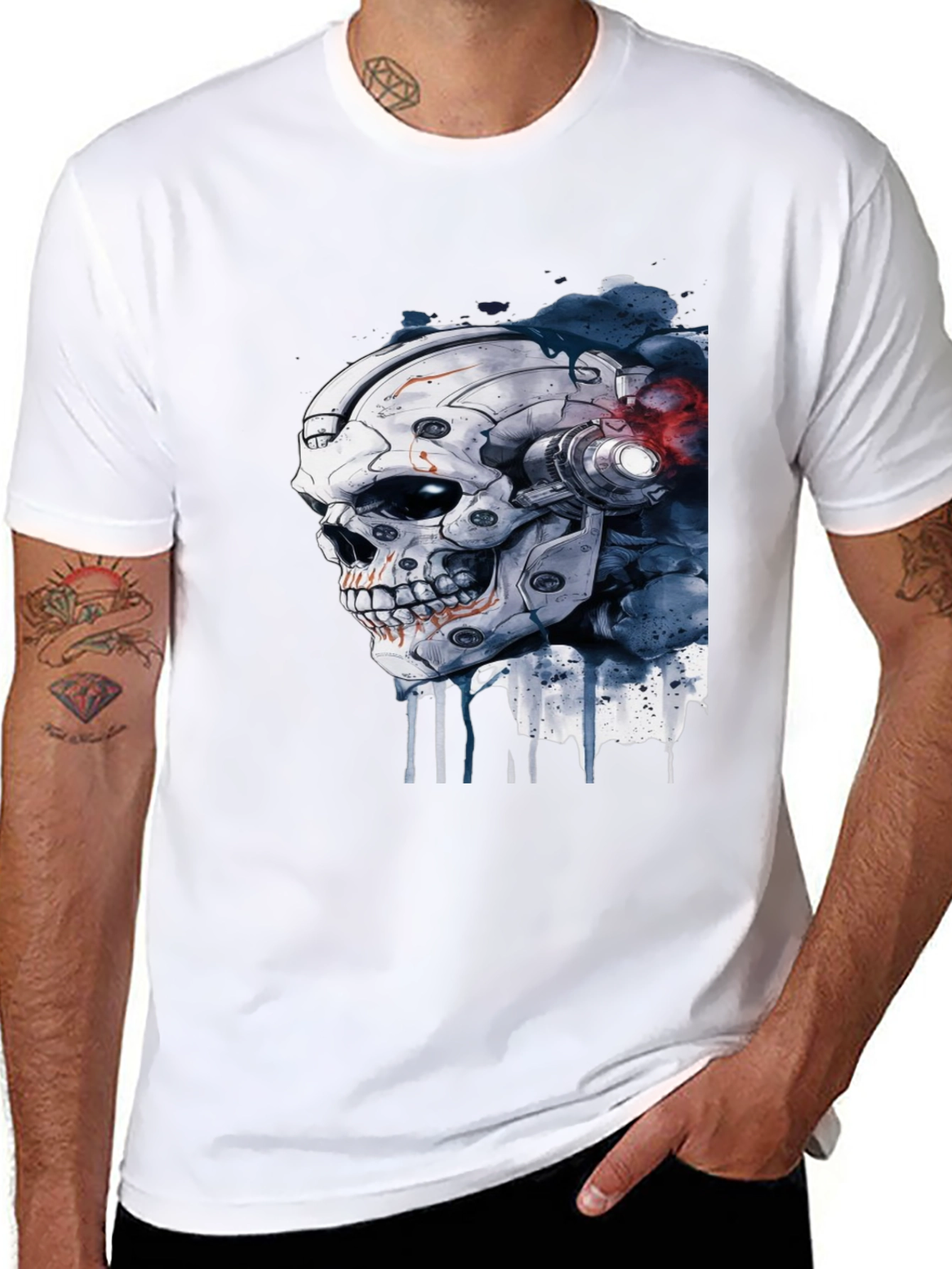 Cyber Skull Graphic Black T-Shirt