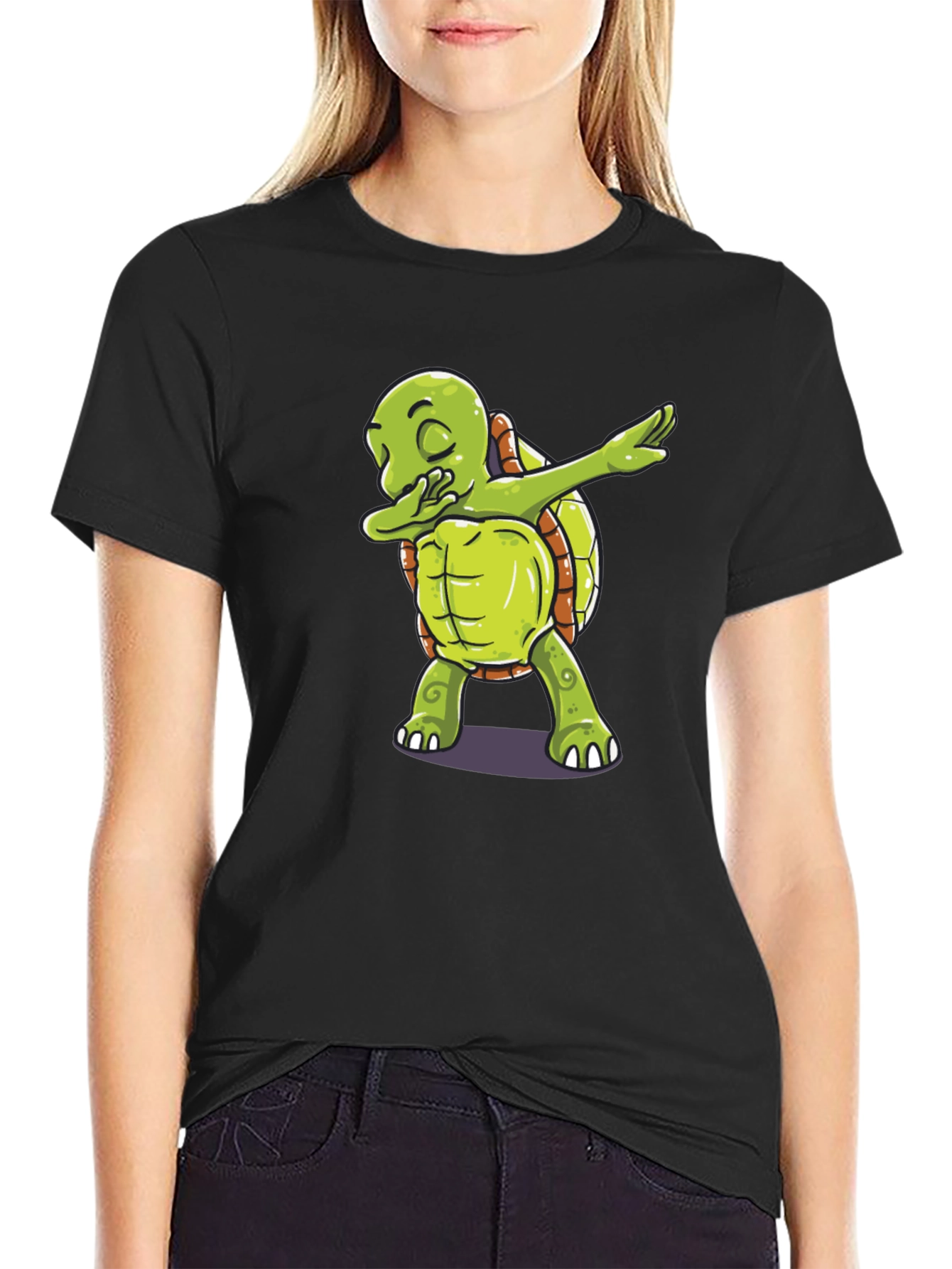 Dabbing Turtle Graphic Tee - Trendy Black T-Shirt