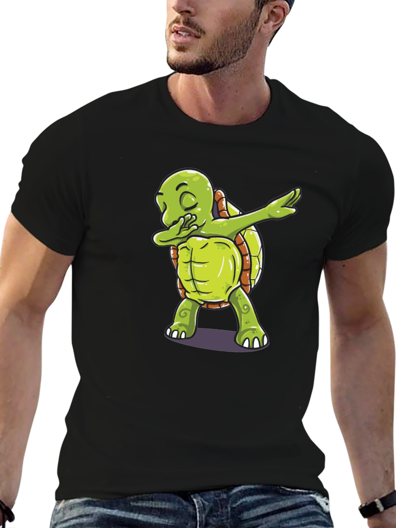 Dabbing Turtle Graphic Tee - Trendy Black T-Shirt