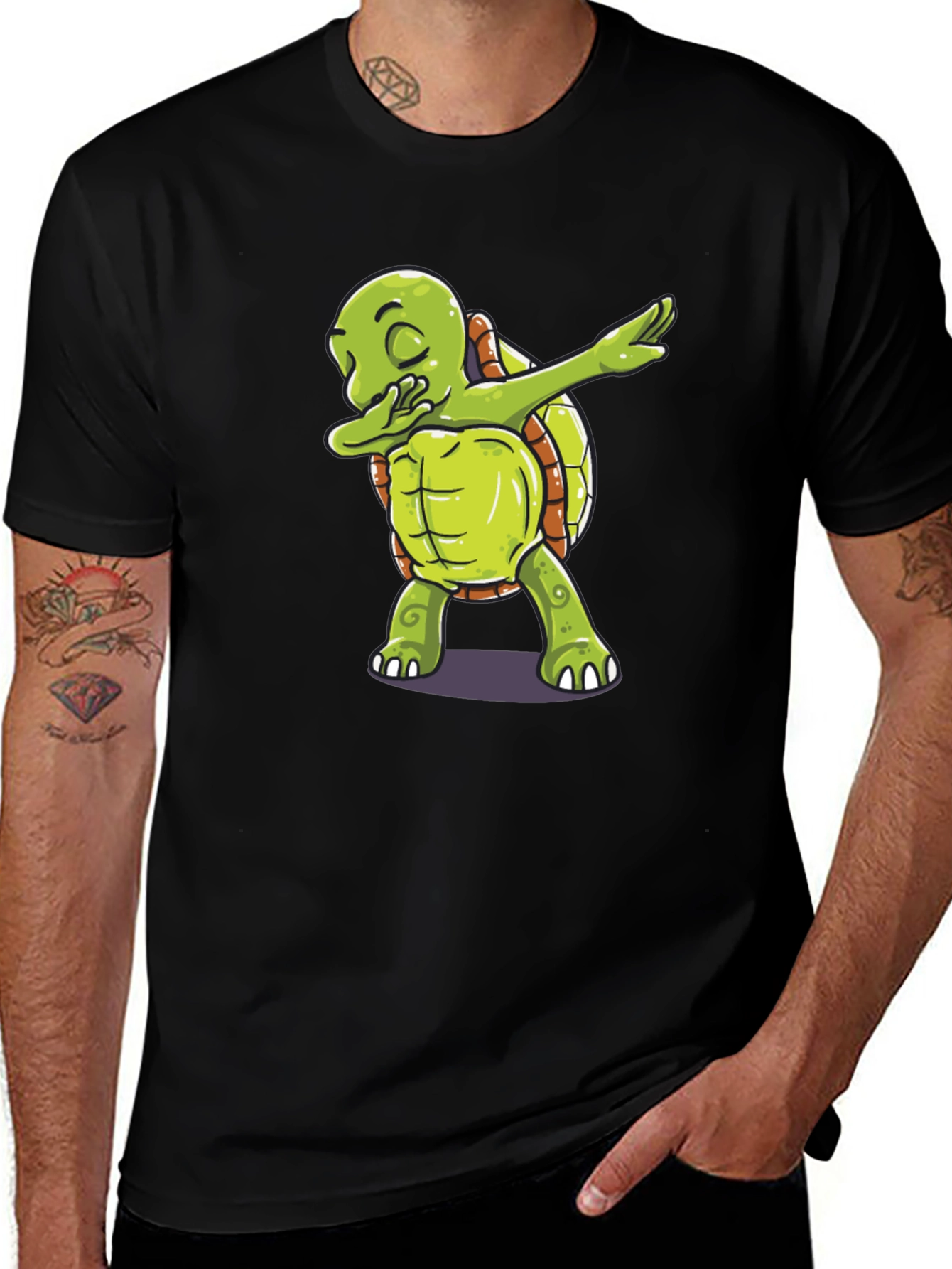 Dabbing Turtle Graphic Tee - Trendy Black T-Shirt