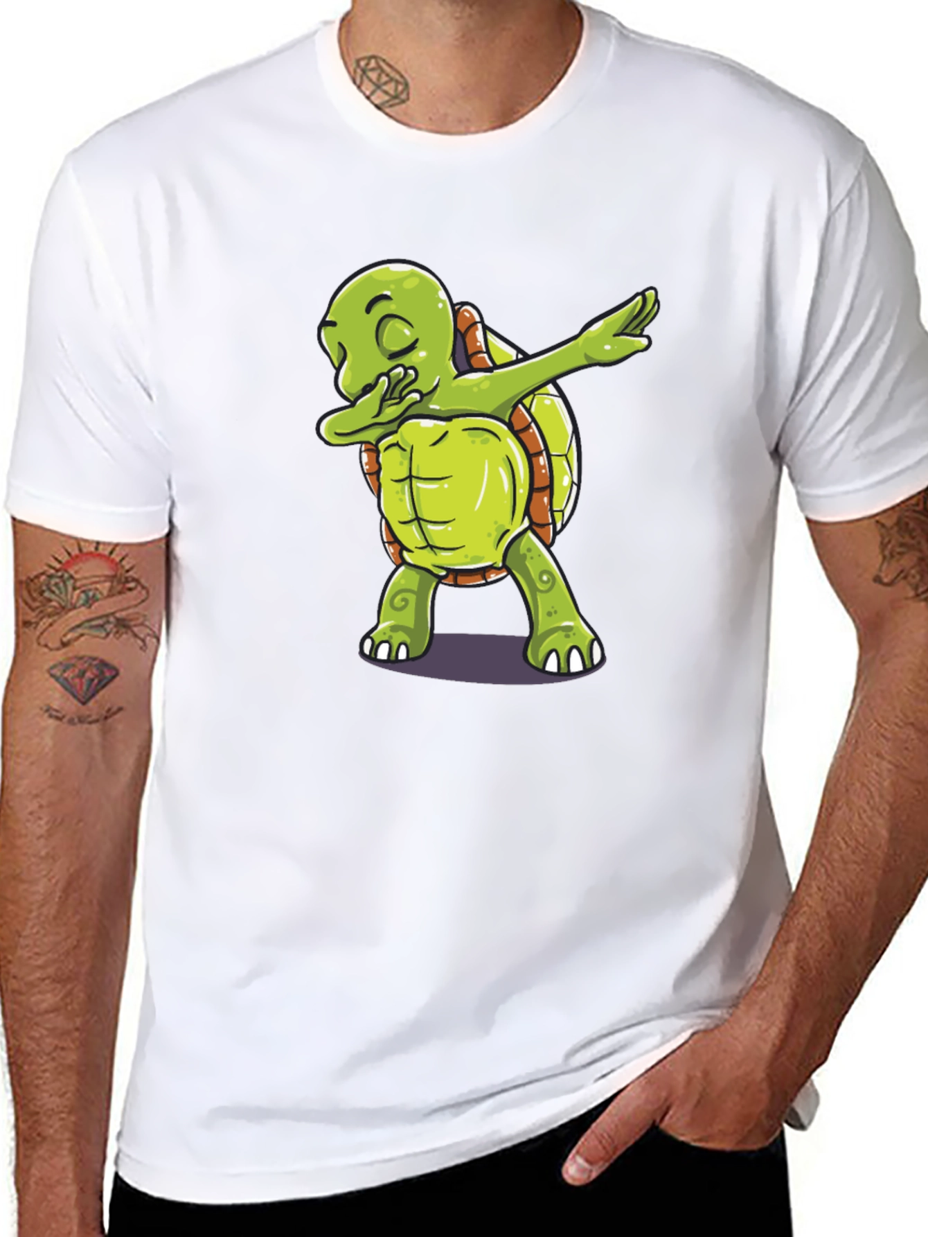 Dabbing Turtle Graphic Tee - Trendy Black T-Shirt