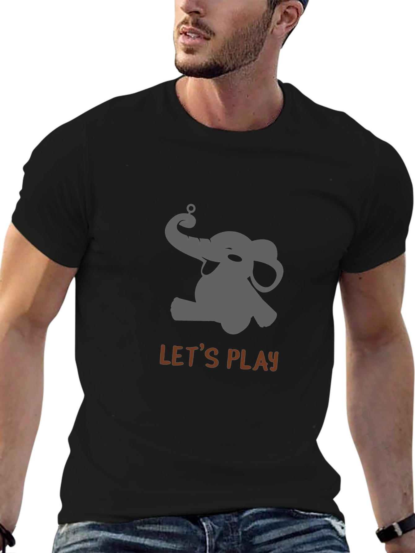 Playful Elephant Graphic Tee - Black Cotton Comfort