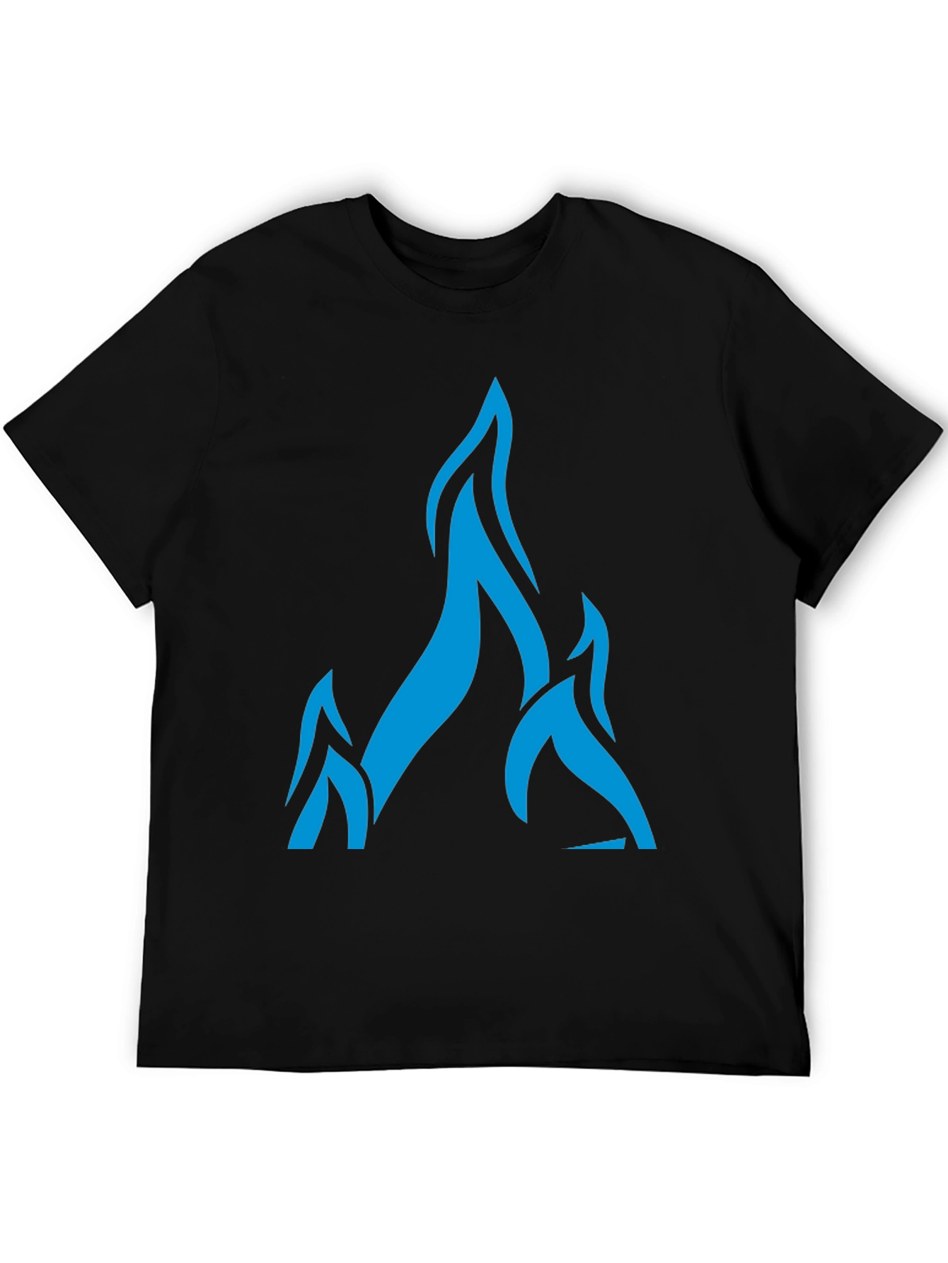 Bold Blue Flame Graphic Black T-Shirt