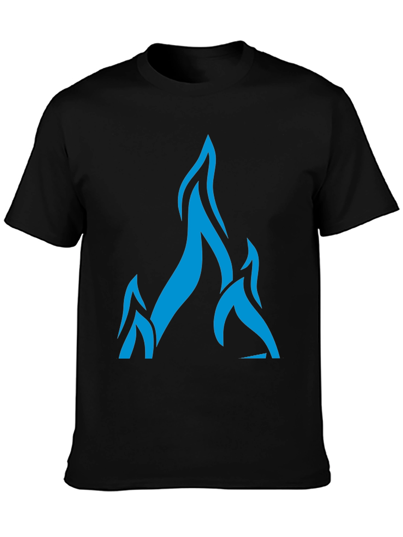 Bold Blue Flame Graphic Black T-Shirt