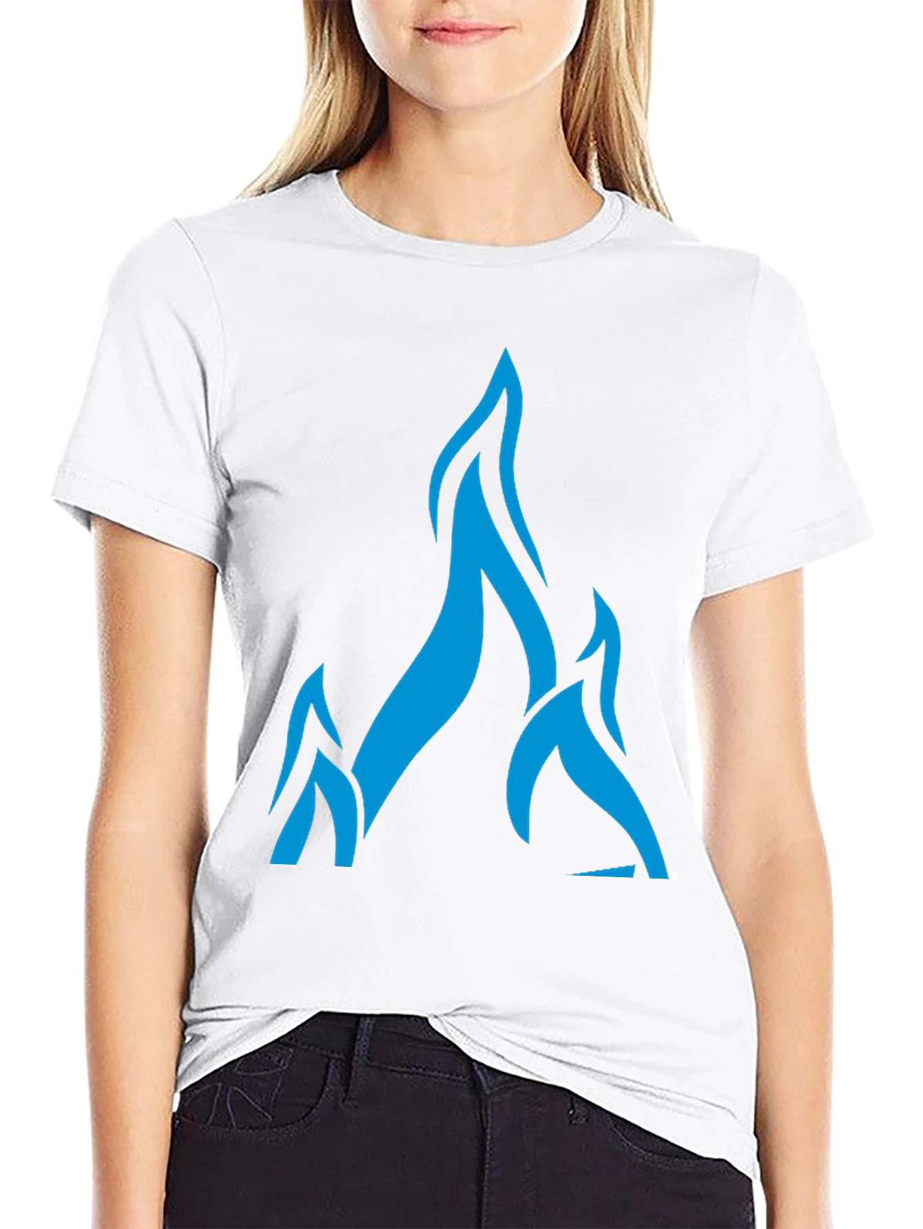 Bold Blue Flame Graphic Black T-Shirt