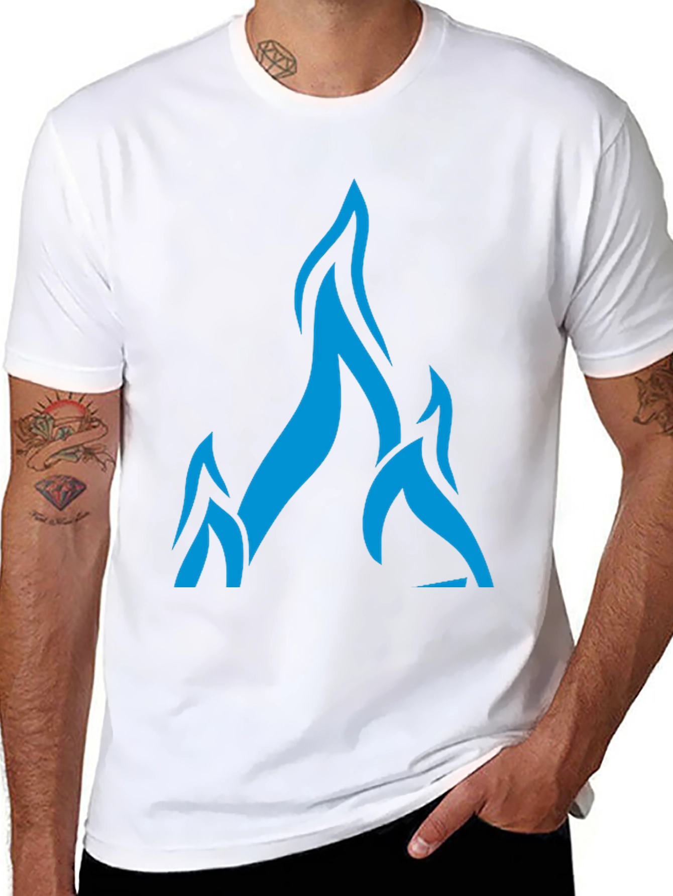 Bold Blue Flame Graphic Black T-Shirt