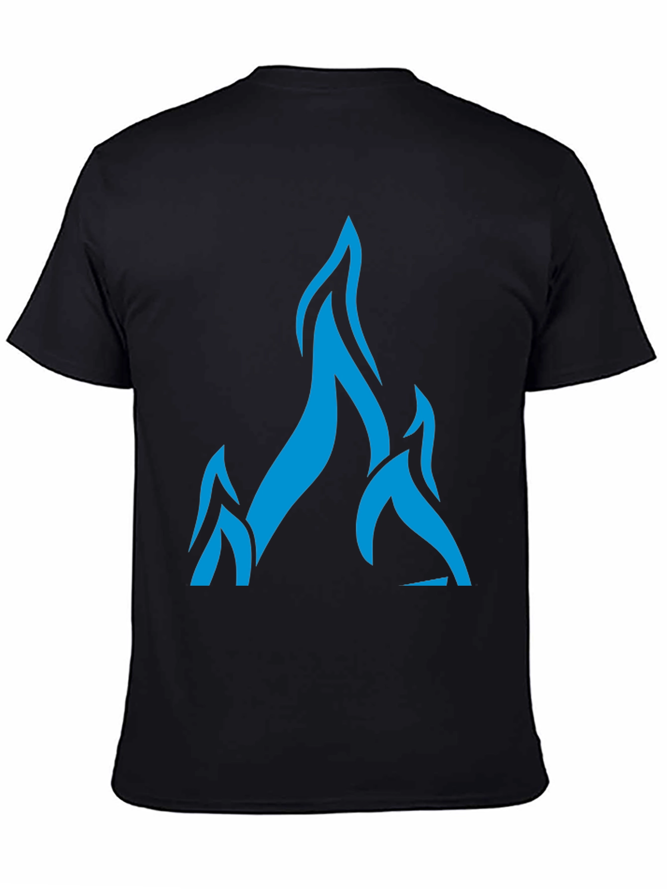Bold Blue Flame Graphic Black T-Shirt