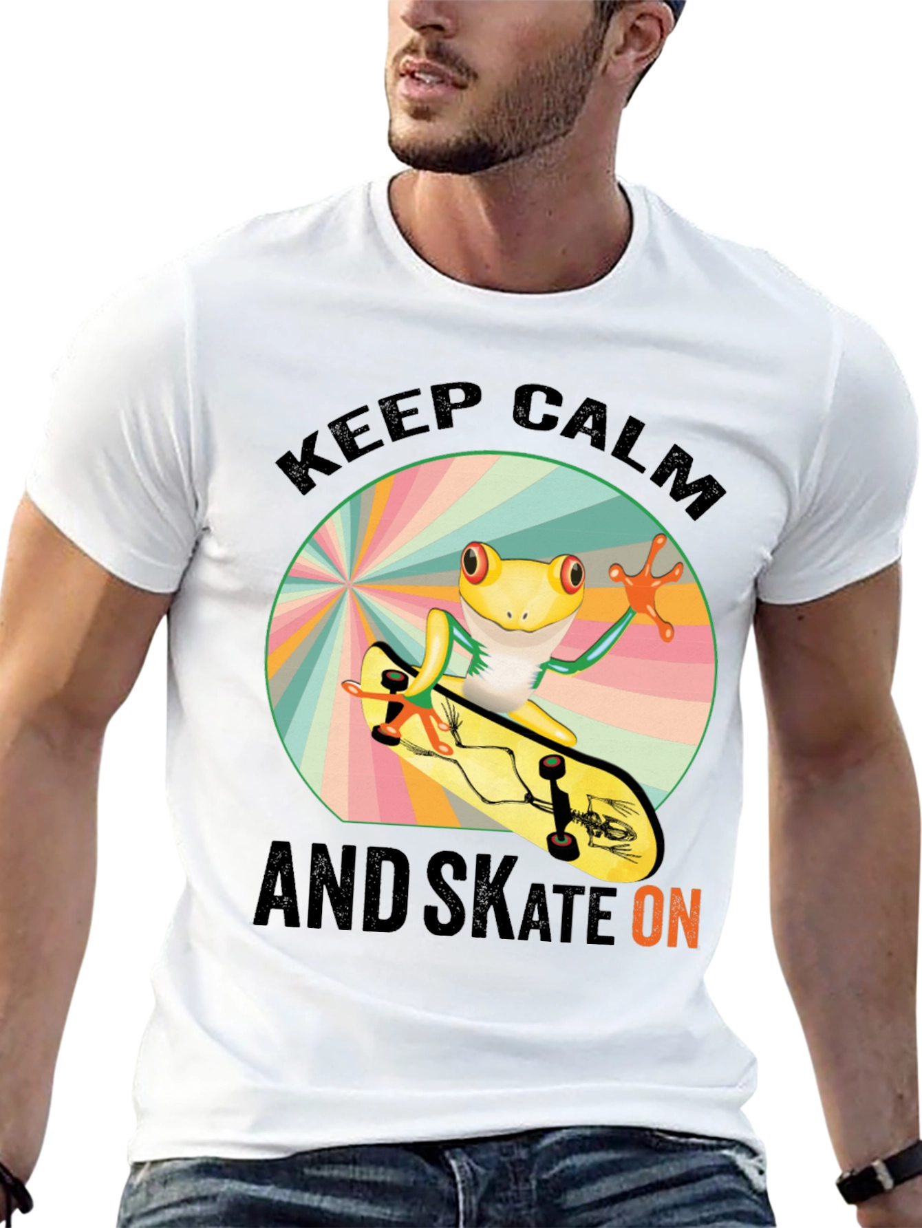 Keep Calm and Skate On Frog Skateboarder T-Shirt