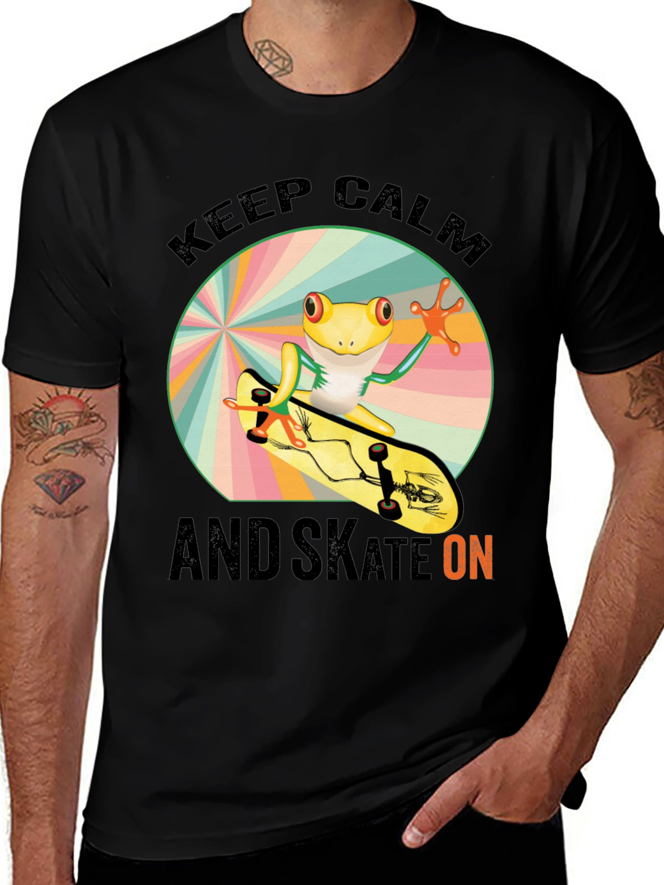 Keep Calm and Skate On Frog Skateboarder T-Shirt