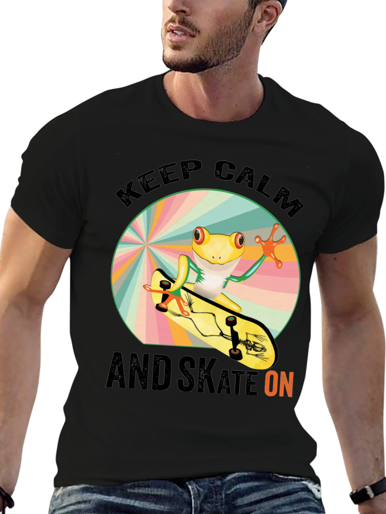 Keep Calm and Skate On Frog Skateboarder T-Shirt